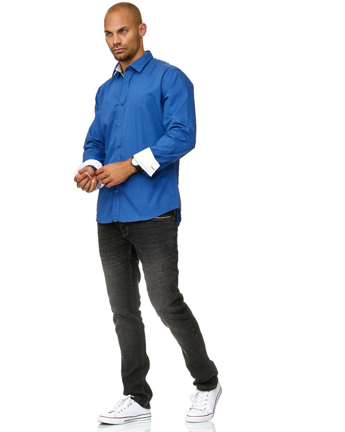 Früchtl Langarmhemd mit farblich abgesetzten Elementen