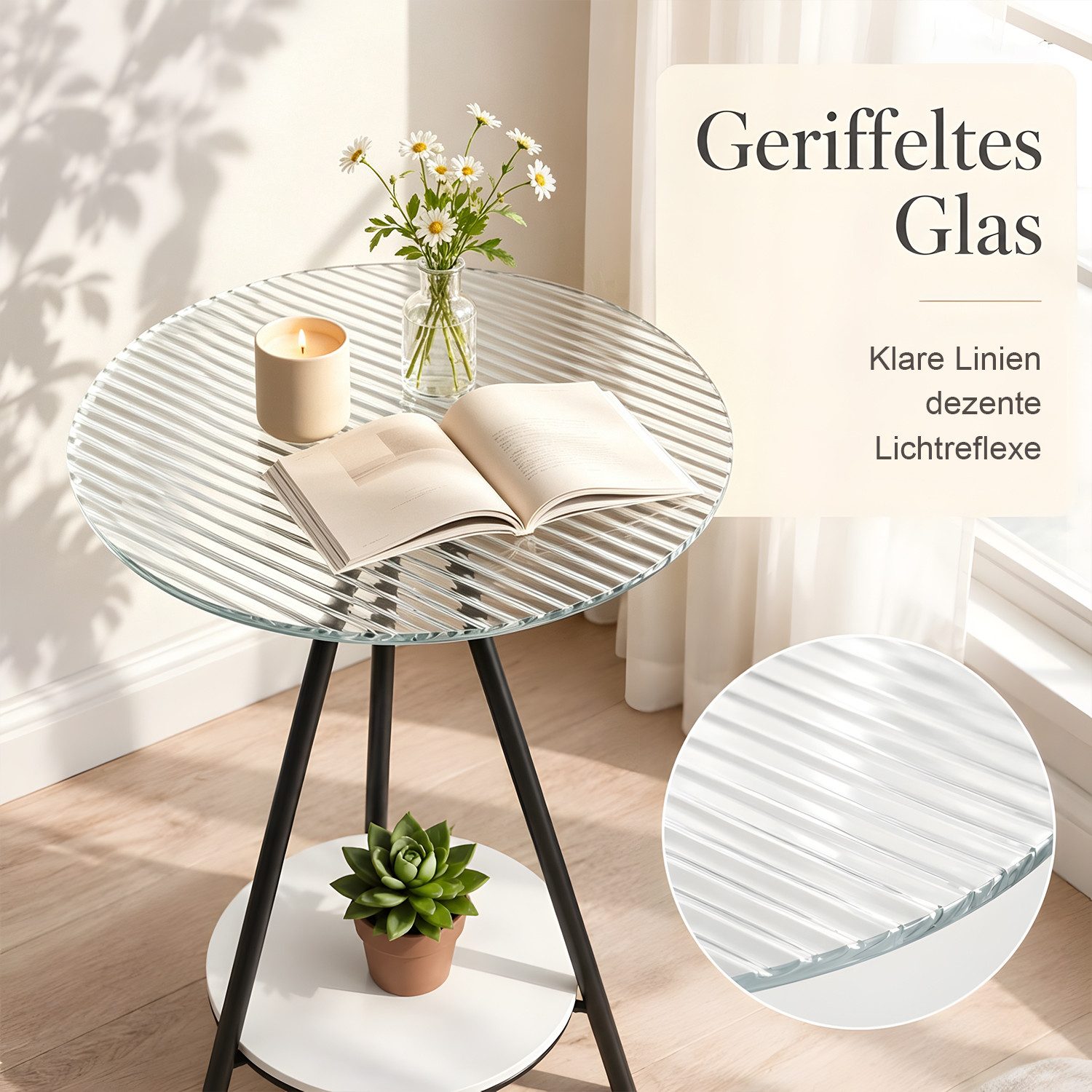 SURFOU Beistelltisch mit 2 Ebenen runder Ø40 cm aus Glas und Metall Couchtisch (für kleines Wohnzimmer, Schlafzimmer, Büro), Sofatisch Nachttisch Akzenttisch mi – Bild 4 von 5