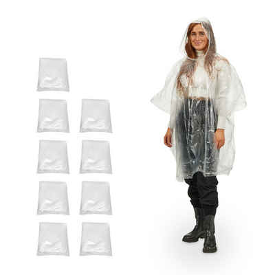 relaxdays Regenponcho Einweg Regenponcho 10er Set Transparent