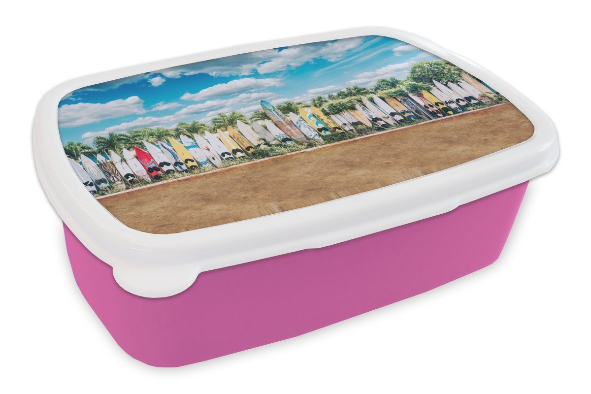 Erwachsene, Snackbox, Reihe, Surfbretter einer rosa Brotdose Kunststoff, für Kunststoff Lunchbox Kinder, MuchoWow Brotbox (2-tlg), Mädchen, in