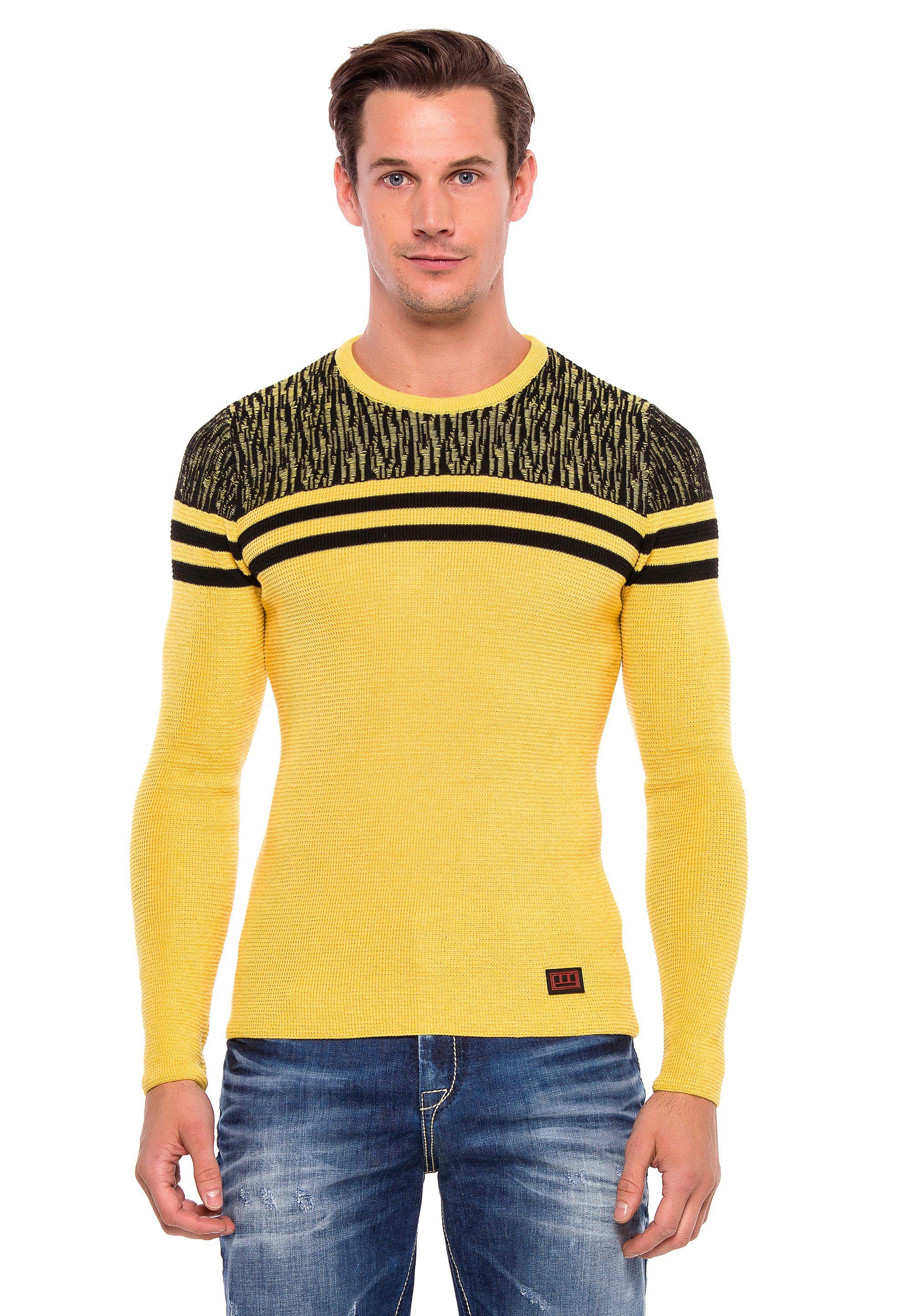 Baxx gelb-schwarz Cipo Strickpullover & mit coolen Streifen-Details