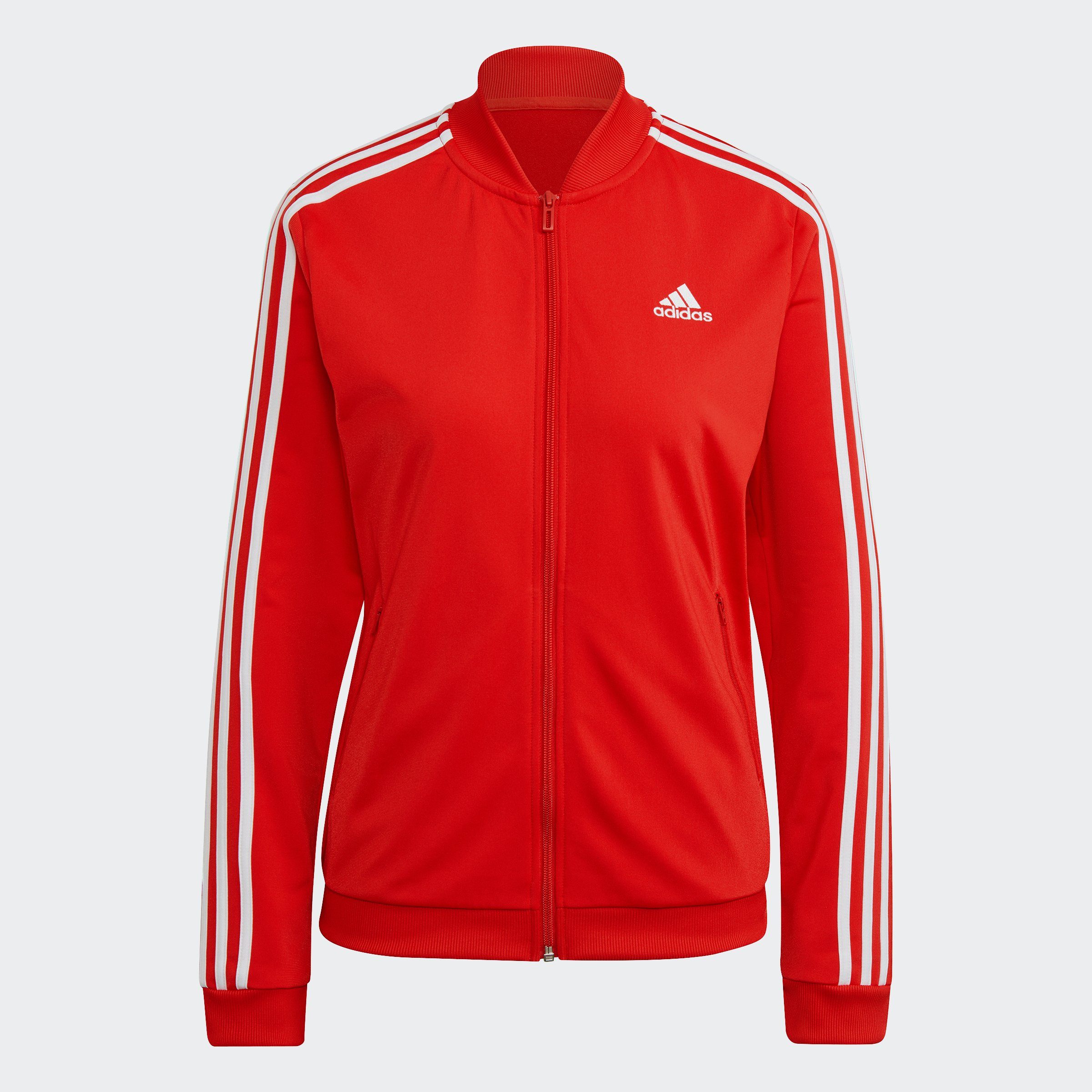 adidas Sportswear Trainingsanzug ESSENTIALS 3-STREIFEN Vivid White Red (2-tlg) 