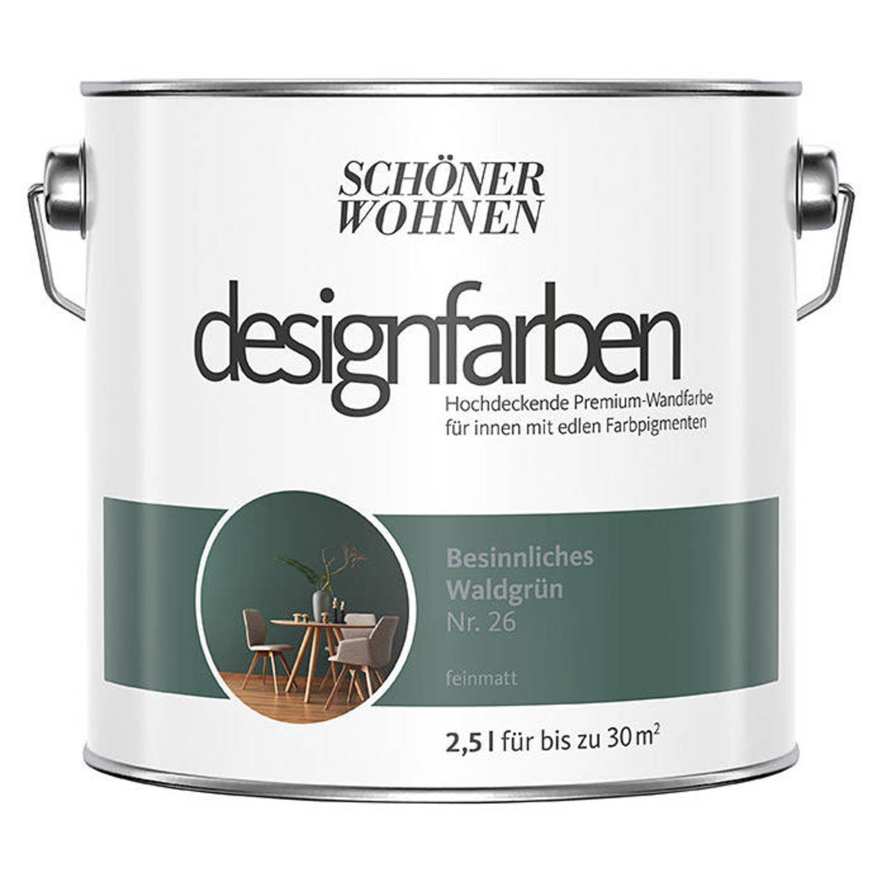 SCHÖNER WOHNEN FARBE Wand- und Deckenfarbe Besinnliches Waldgrün Nr. 26, Tropf- und spritzgehemmt, Konservierungsmittelfrei