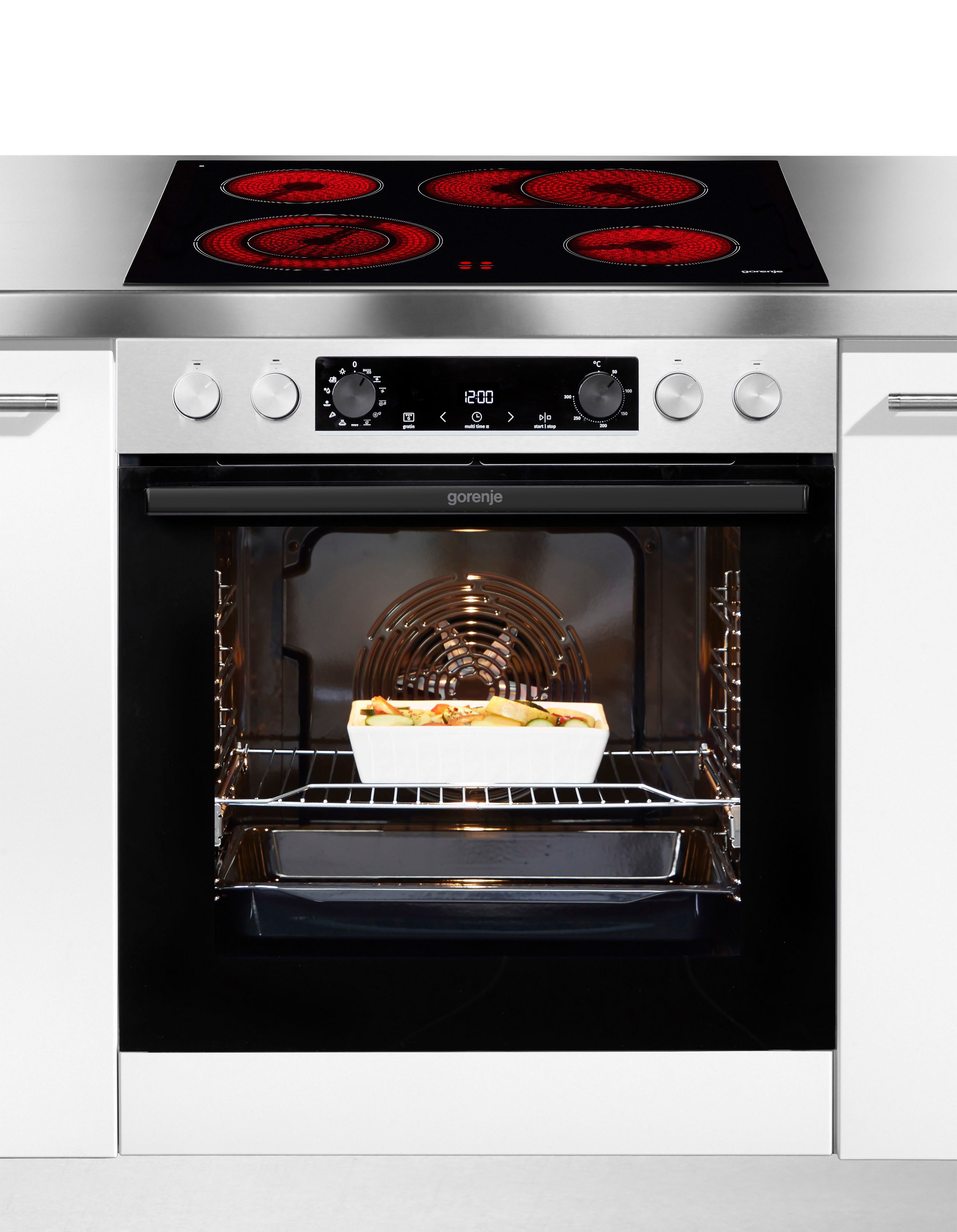 GORENJE Elektro-Herd-Set Pacific Herd Set, mit 1-fach-Teleskopauszug, Aqua Clean, Pizzafunktion mit 300 °C – perfekt für Pizza, Focaccia und mehr!