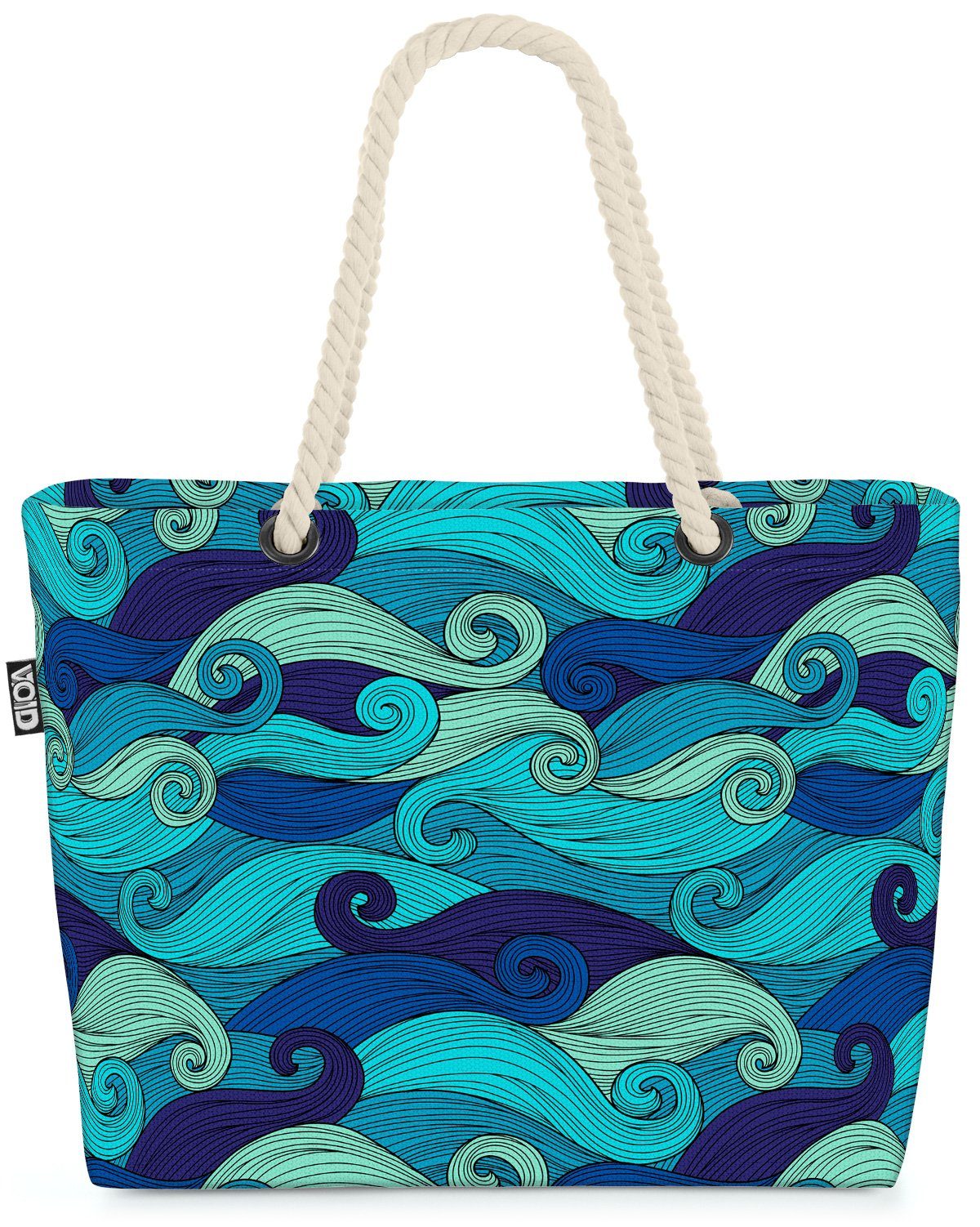 VOID Strandtasche (1-tlg), Blaue Wellen Japan Asien Design Meer Muster China Grafik Seefahrt Bad