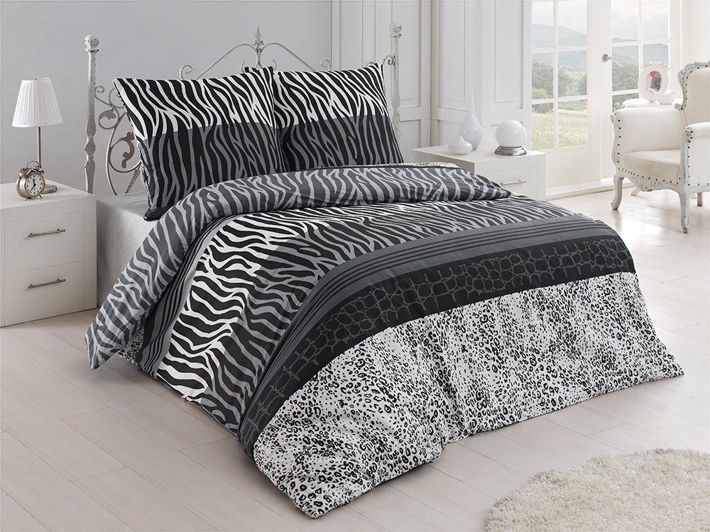 Buymax Bettwäsche, Renforcé, 2 teilig, 100% Baumwolle Renforce Wendebettwäsche Kissenbezug 80x80 cm mit Reißverschluss Zebra Gestreift Muster, Grau Schwarz. € 29,90