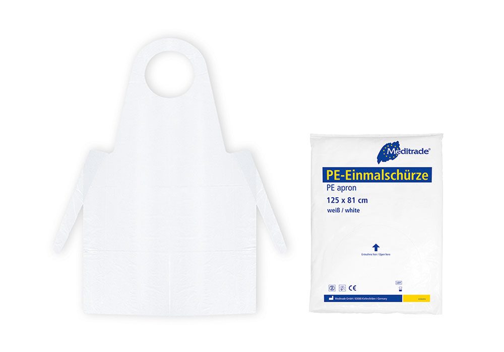 MediTrade Kittelschürze 50 PE-Einmalschürze geblockt einzeln abreißen aus LDPE weiß, (50-tlg)