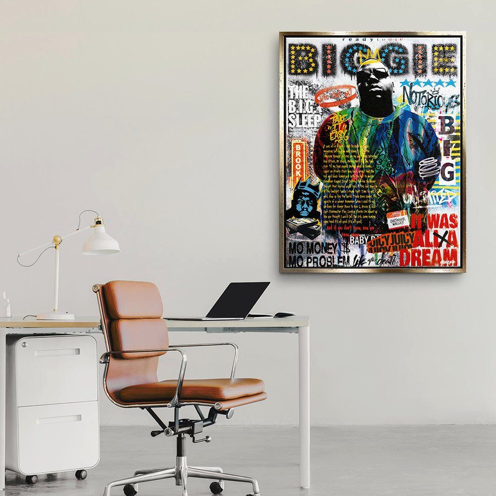Pop Leinwandbild, Rahmen Leinwandbild B.I.G. Smalls Art DOTCOMCANVAS® Biggie collage 2pac silberner The Notorious