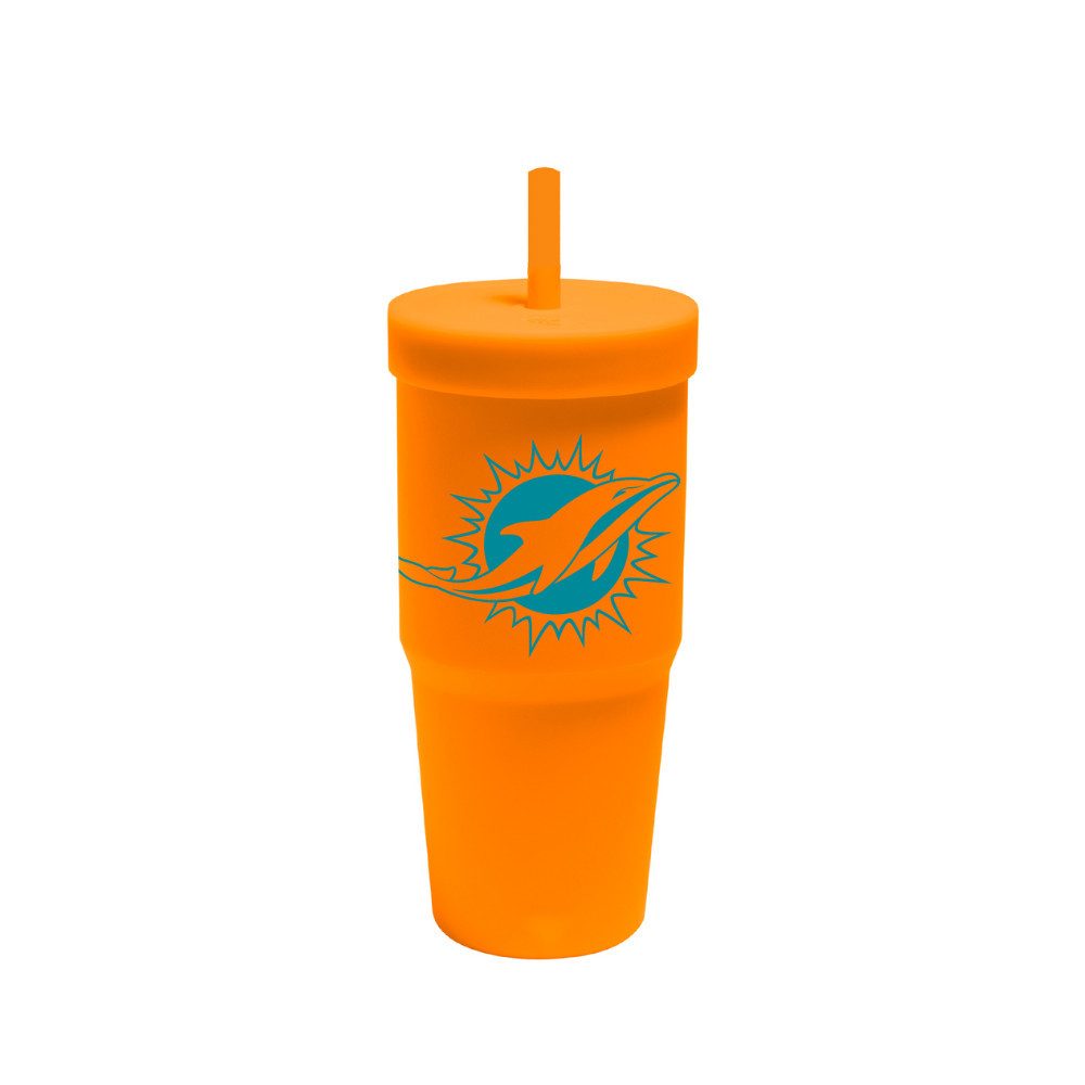 Miami Dolphins Glas Miami Dolphins Silicon Glass W/Straw & Lid
