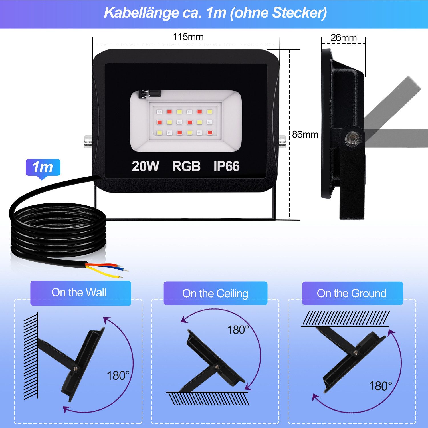 Clanmacy LED Flutlichtstrahler RGB LED Fluter günstig online kaufen