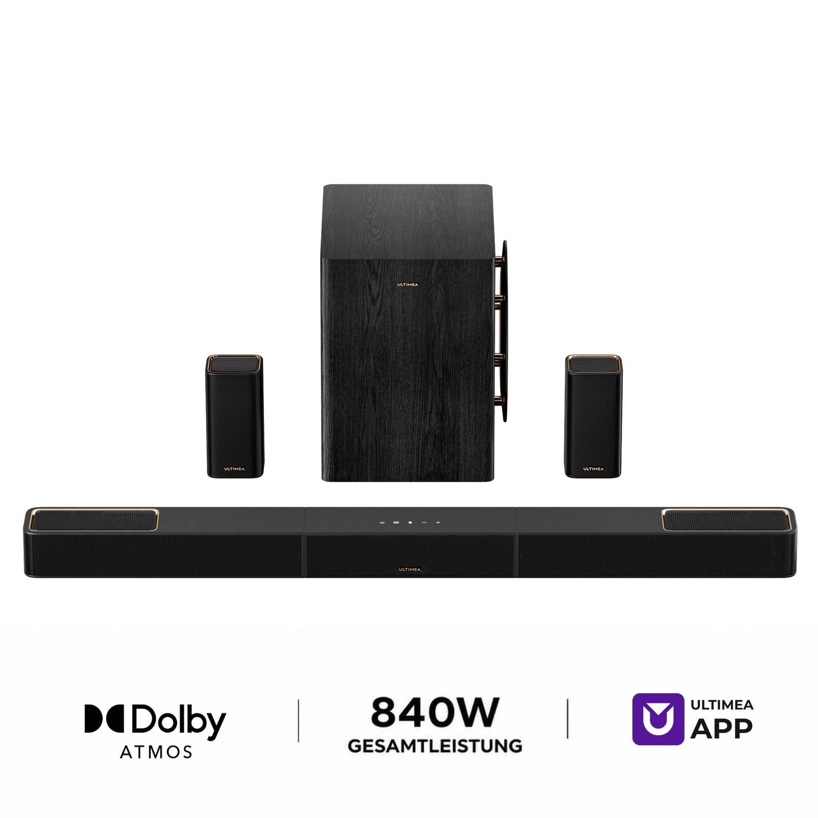 Ultimea Heimkinosystem Skywave X60 Soundbar 7.1.4 (Sub, Dolby Atmos, Surround Sound) (840 W, Kabelloses Surround Sound Bar System, heimkino soundsystem)