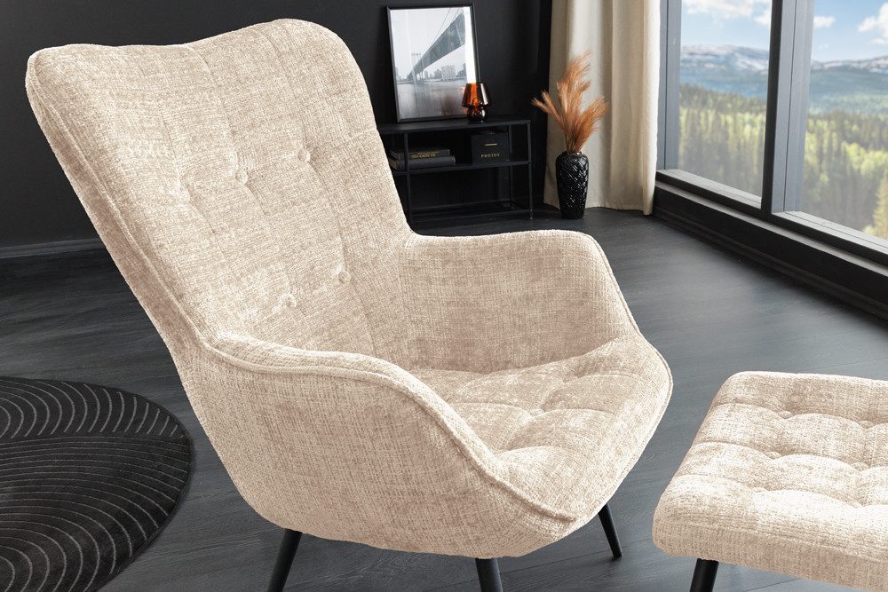riess-ambiente Sessel SCANDINAVIA champagner/schwarz -Chenille Cremona, Metall, mit Armlehne (Einzelartikel, 1-St), gepolsterter Lesesessel - ideal für Wohn-, Gäste- & Schlafzimmer