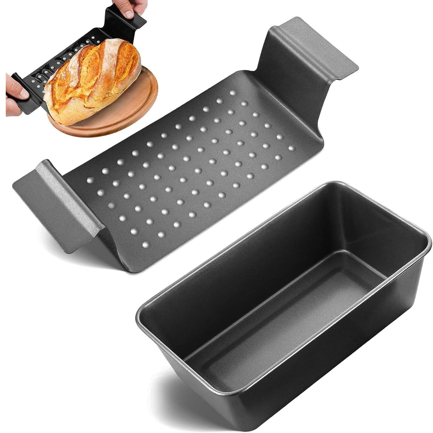 SURFOU Brotbackform Holzofen Steingutform Toastbrot Kastenform Brot zum Backen, 25*14.5*7.5CM Karbonstahl Mit Gitterabbau Backblech Kastenform