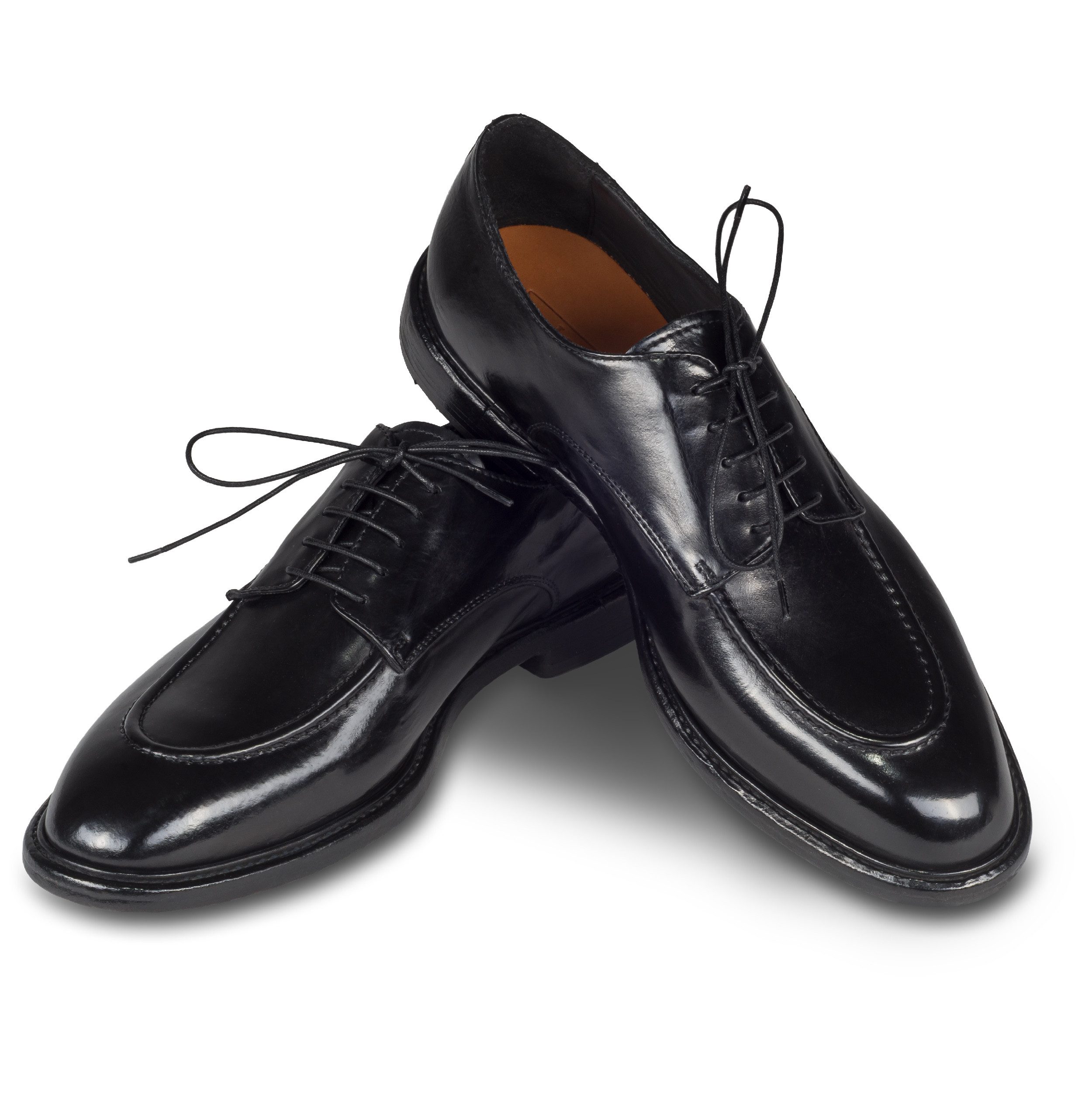 LEMARGO Herren Schnürschuh schwarz, Kalbsleder stonewashed, IW07A Schnürschuh Handgefertigt in Italien