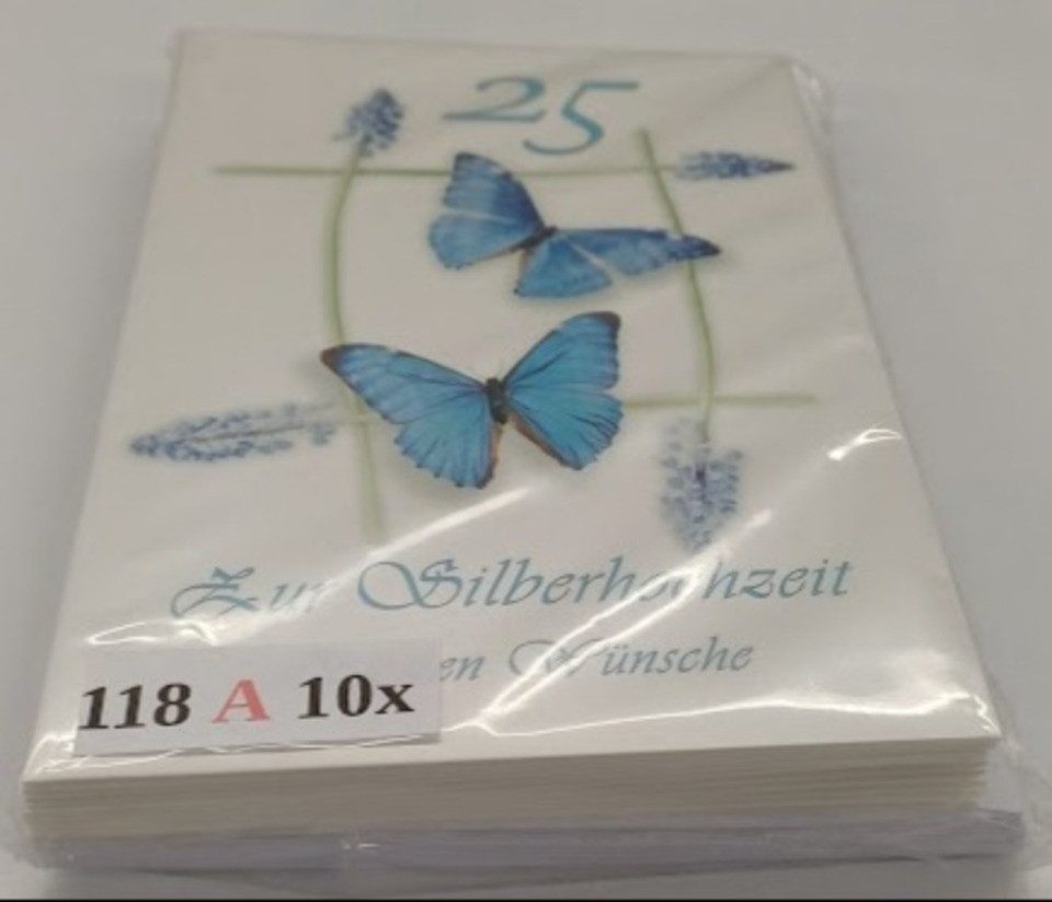 LYSCO Grußkarten 10 Glückwunschkarten Silberhochzeit 25 Jahre Ehe + DIN A6 Umschlag, Ehe Karte Geschenk Hochzeitstag Feier, 4seitig - klappbar