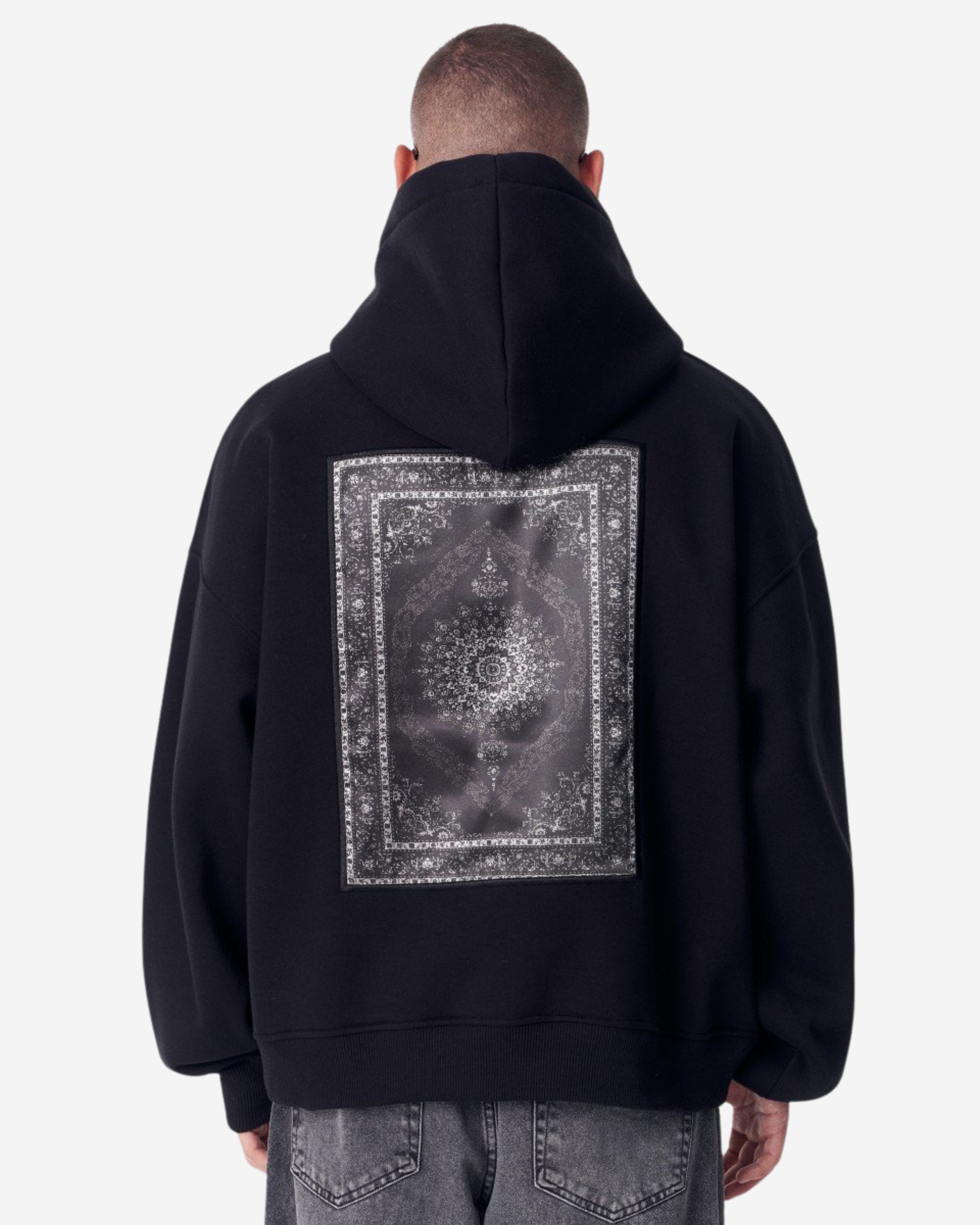 Martin Valen Kapuzenpullover Tiefe Gothic Schwarzer Kapuzenpullover mit Applikationsflicken - Groß