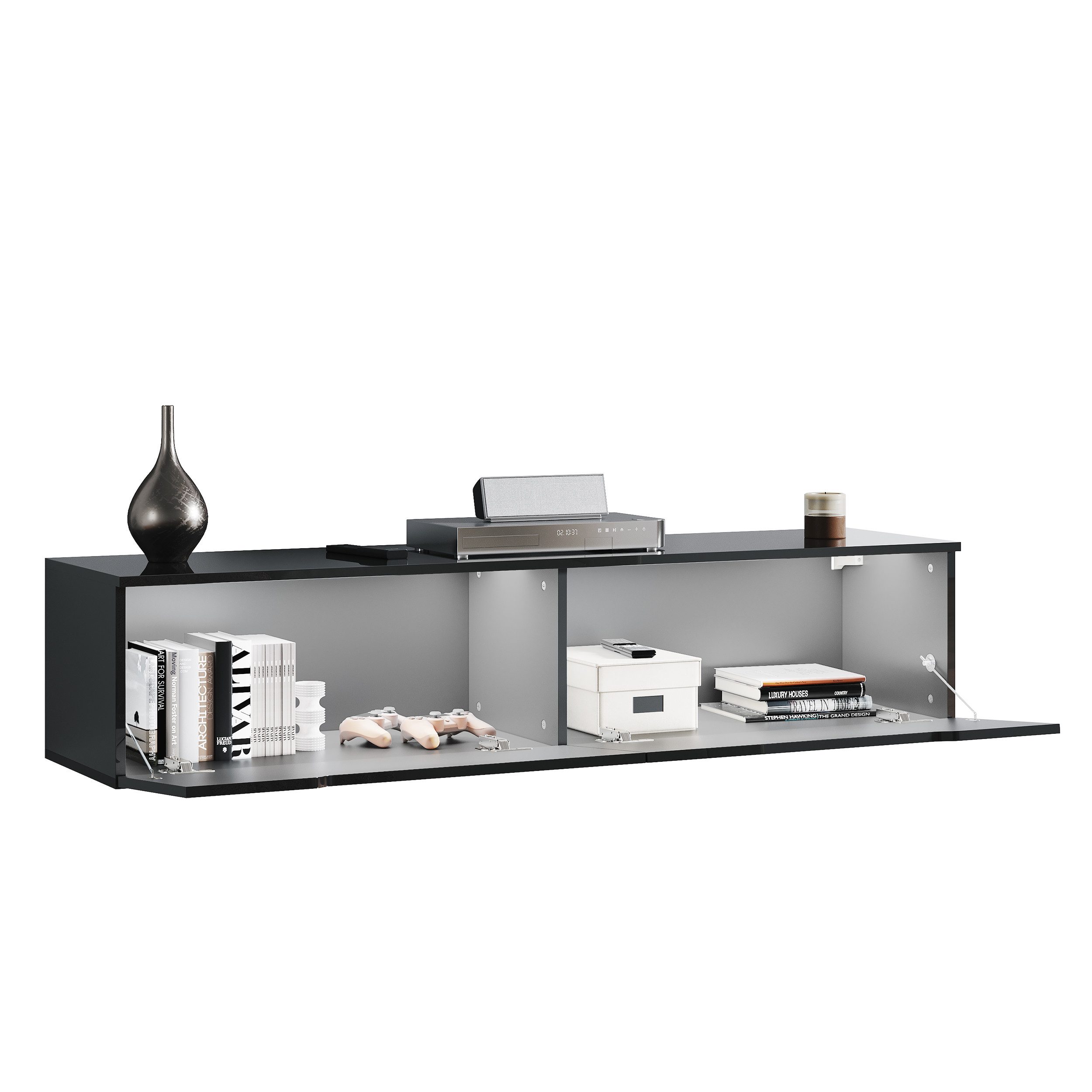 SONNI Sideboard TV Lowboard 140x35x30cm Weiß/Swarz günstig online kaufen
