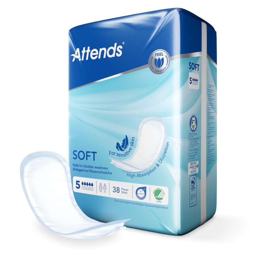 Attends GmbH Inkontinenzslip Attends Soft 5 (Packung, 38-St) Saugstärke 5/10, ca. 47,5 cm, Klebestreifen, Geruchsbindung