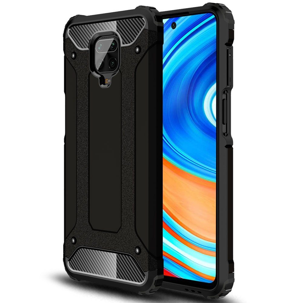 FITSU Handyhülle Outdoor Hülle für Xiaomi Redmi Note 9 Pro Schwarz, Robuste Handyhülle Outdoor Case stabile Schutzhülle mit Eckenschutz