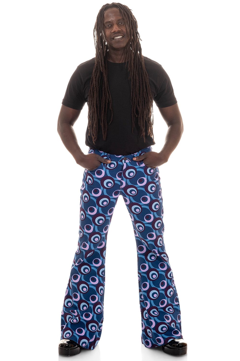 Schlaghose Herren 70er STAR DOTS Blau