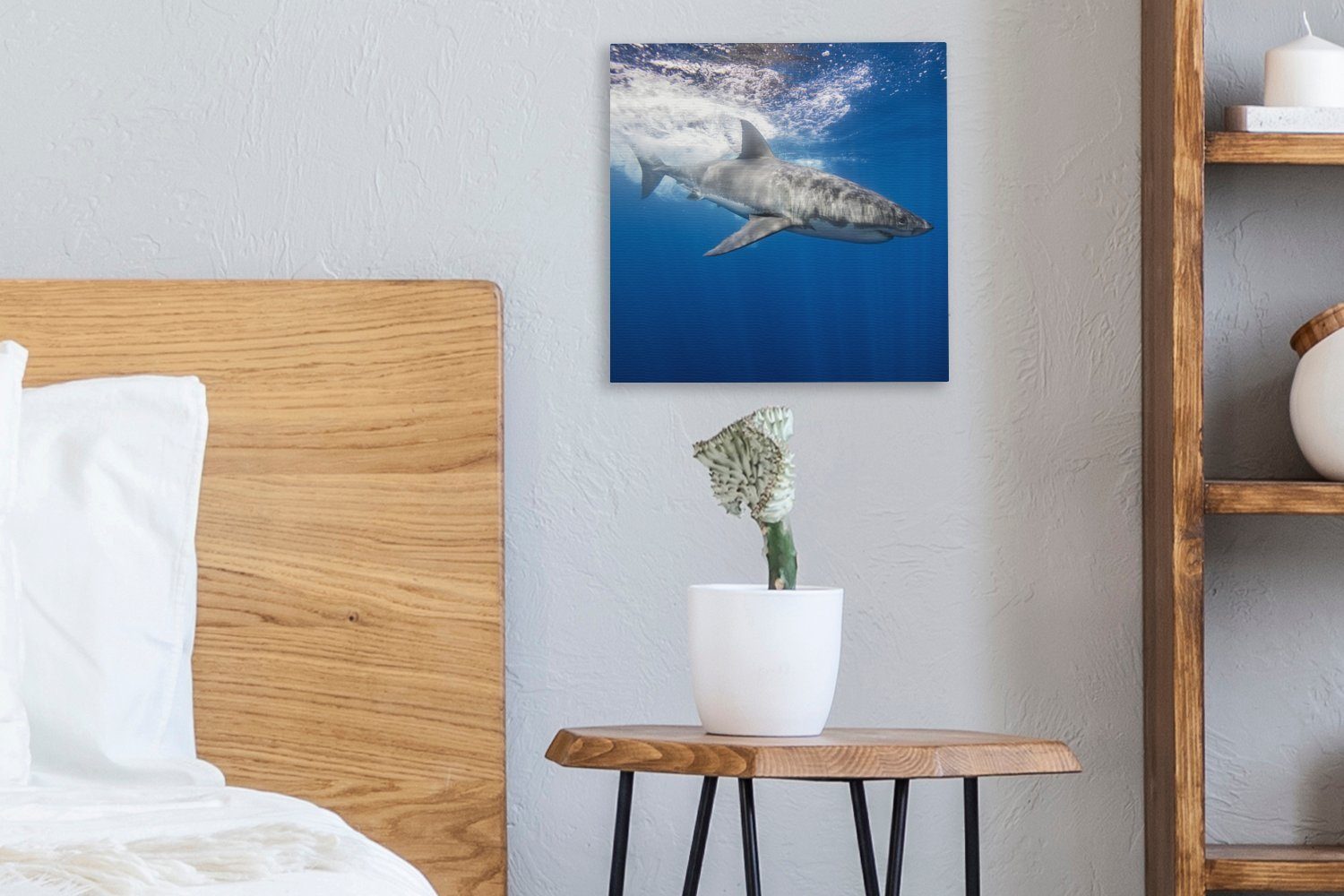 OneMillionCanvasses® Leinwandbild St), (1 Meer Leinwand Wohnzimmer für - Bilder - Hai Schlafzimmer Wasser