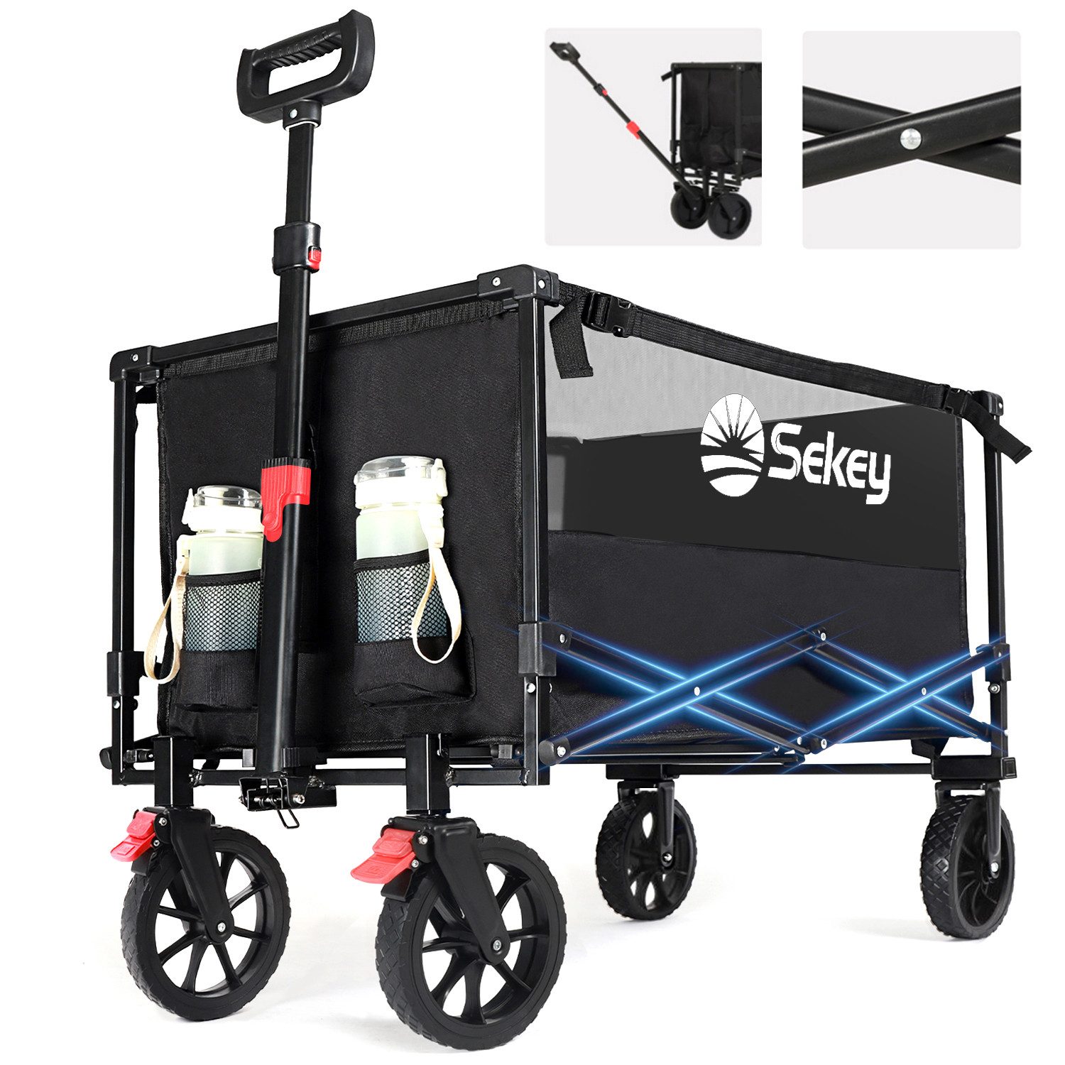 Bollerwagen 160L 150KG Bollerwagen Faltbar Handwagen mit Bremsen Camping Einkaufen