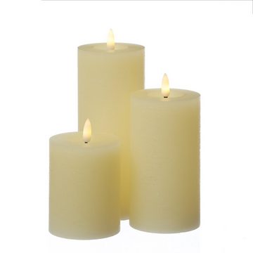 MARELIDA LED-Kerze LED Kerzenset LINA Rustik Optik Echtwachs 3 Größen Timer creme 3er Set (3-tlg)