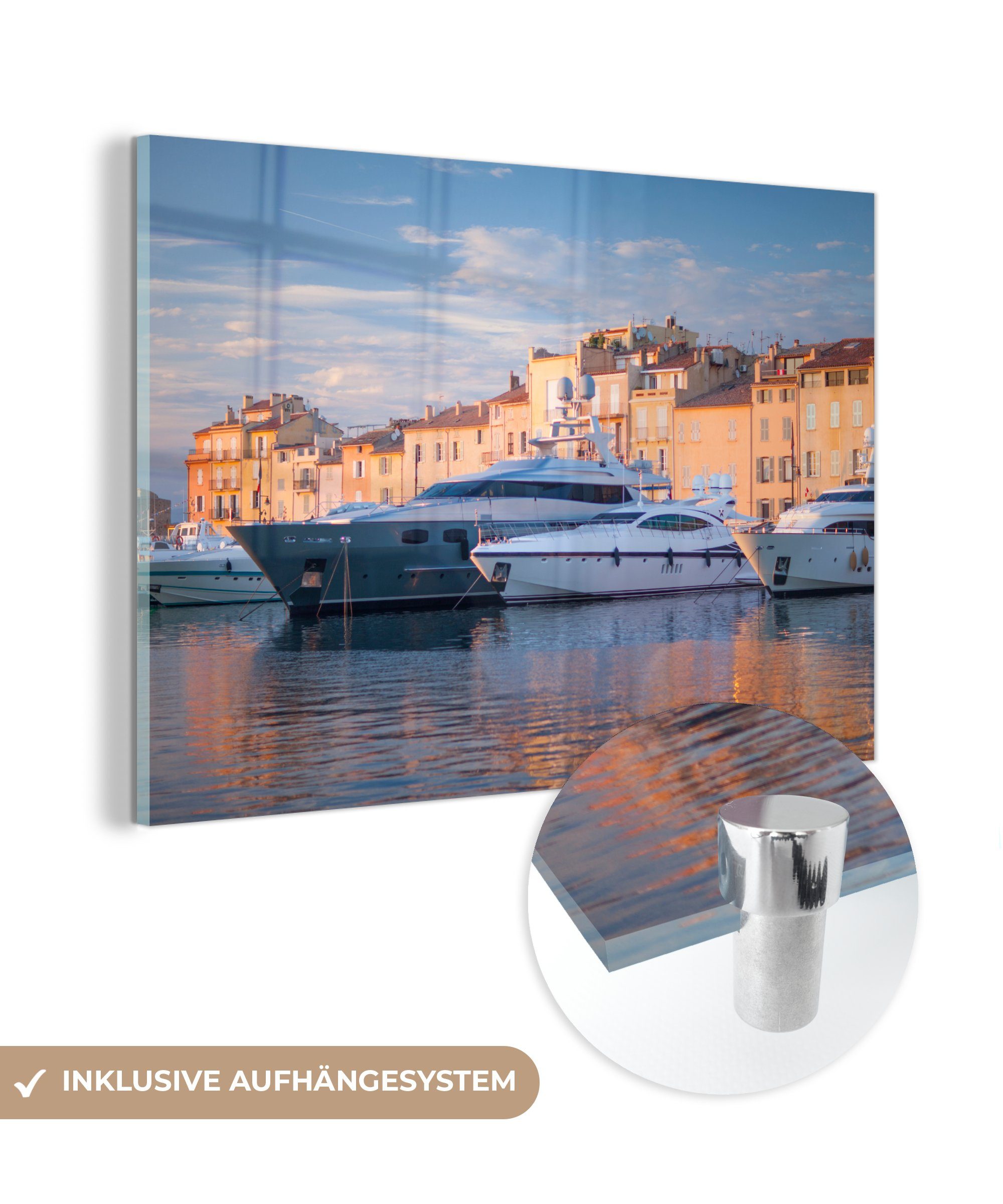 MuchoWow Acrylglasbild Große Yachten im Hafen von Saint-Tropez in Frankreich, (1 St), Acrylglasbilder Wohnzimmer & Schlafzimmer