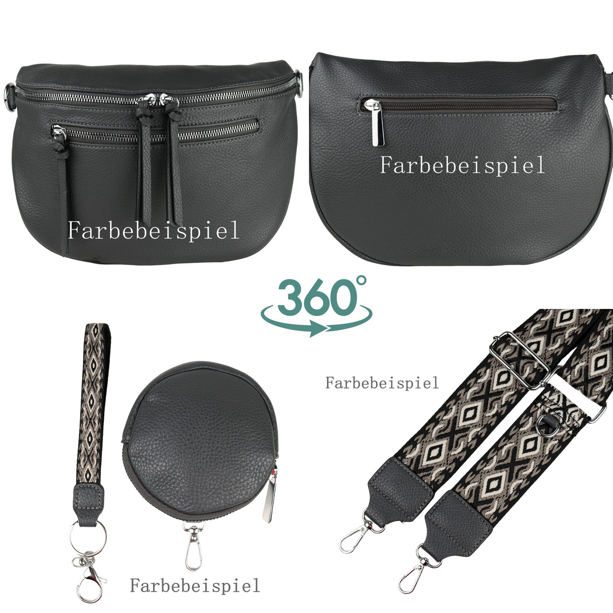MIRROSI Bauchtasche Damen Taschen, Umhängetasche, Brusttasche, 30x20x9cm Veganes Leder (Schultertasche für jeden Anlass, (dazu 1x Münzbeutel und 1x Schlüsselban – Bild 2 von 3