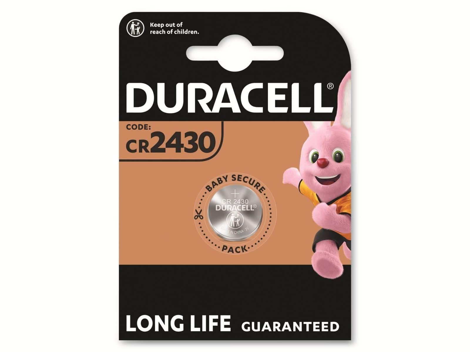 Duracell DURACELL Lithium-Knopfzelle CR2430, 3V Knopfzelle