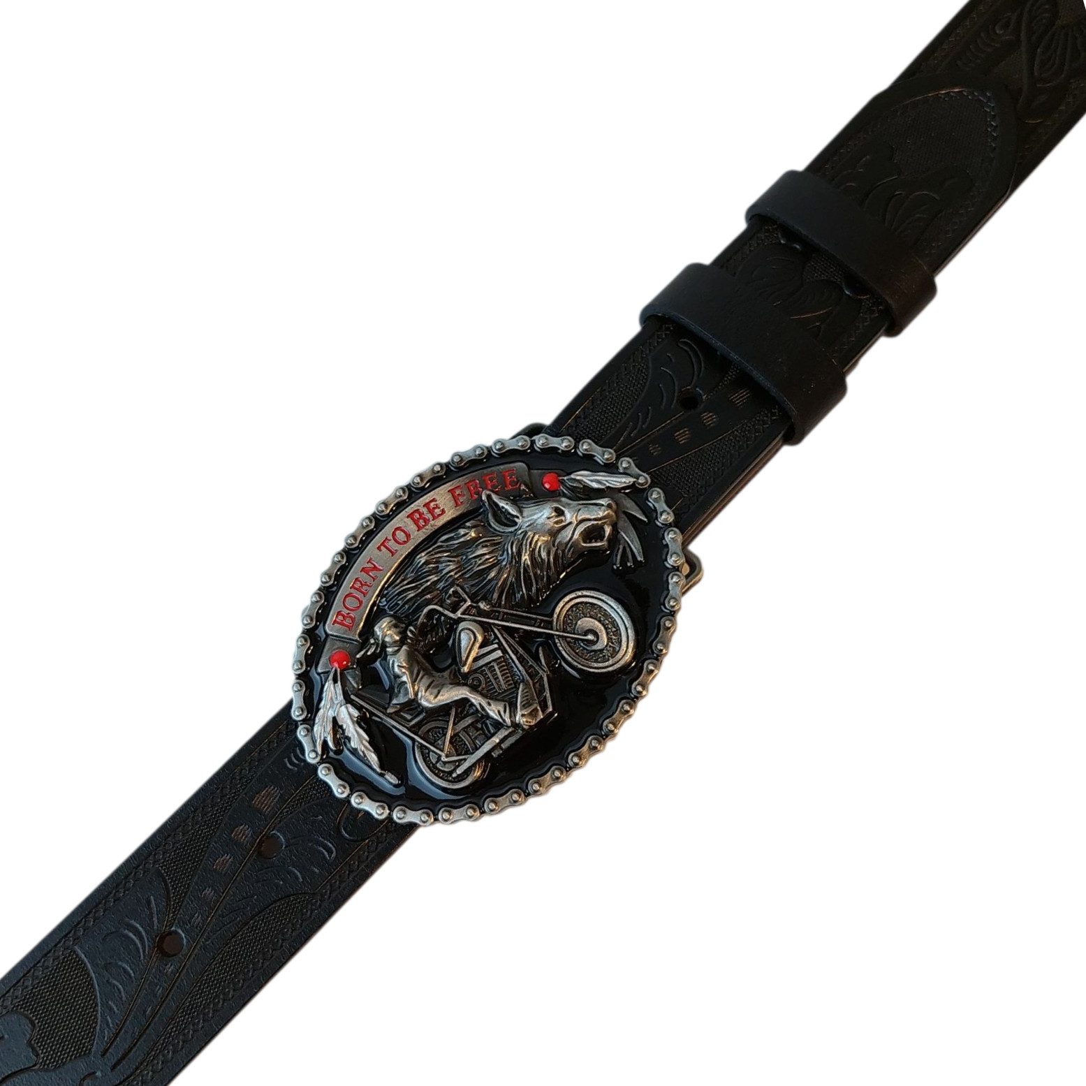 Ware aus aller Welt Ledergürtel Bikergürtel Leder schwarzer geprägter Herre günstig online kaufen