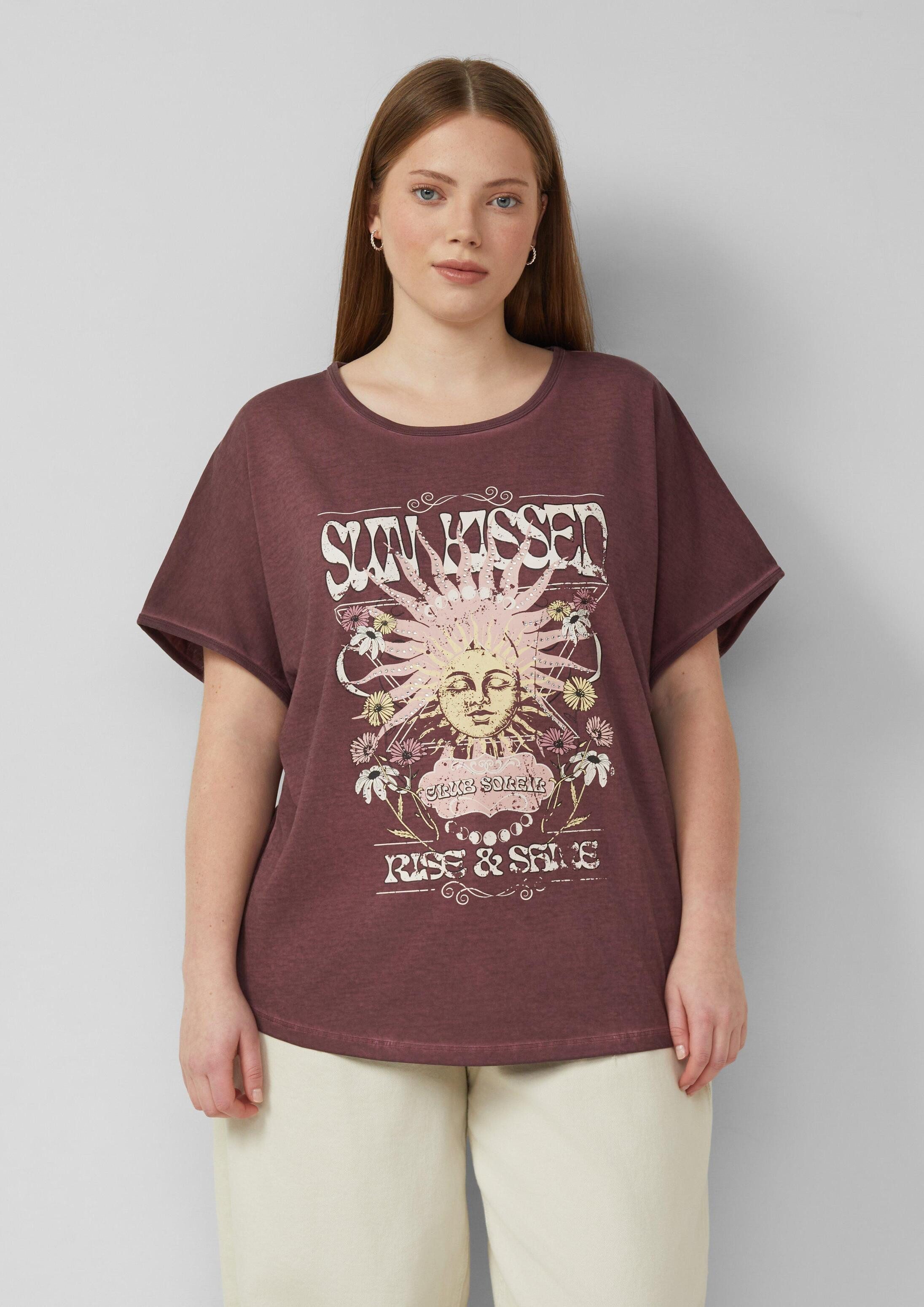 QS Kurzarmshirt T-Shirt Gewaschenes Oversize-Shirt mit Frontprint