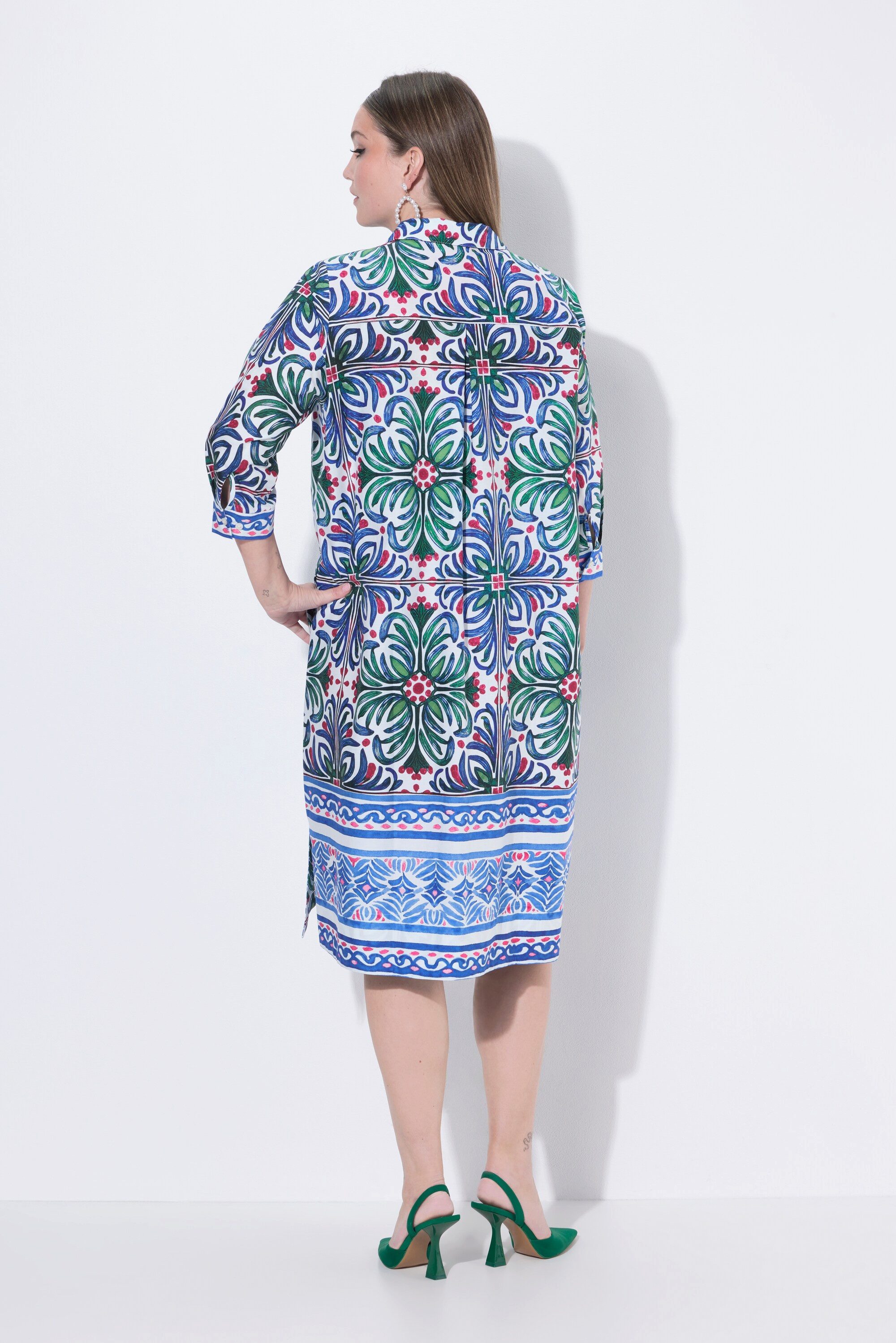 Ulla Popken Midikleid Tunikakleid A-Linie Hemdkragen 3/4-Arm