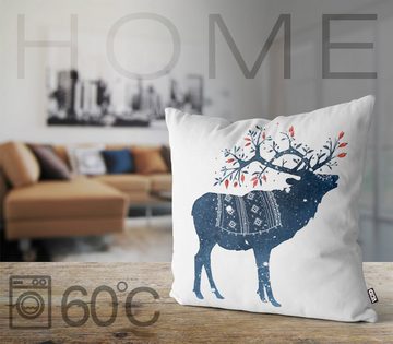 Kissenbezug, VOID (1 Stück), Sofa-Kissen Skandinavien Hirsch Reh Rentier Weihnachten Schmuck Elch Winter Schnee Christmas Ren Deko Dekoration