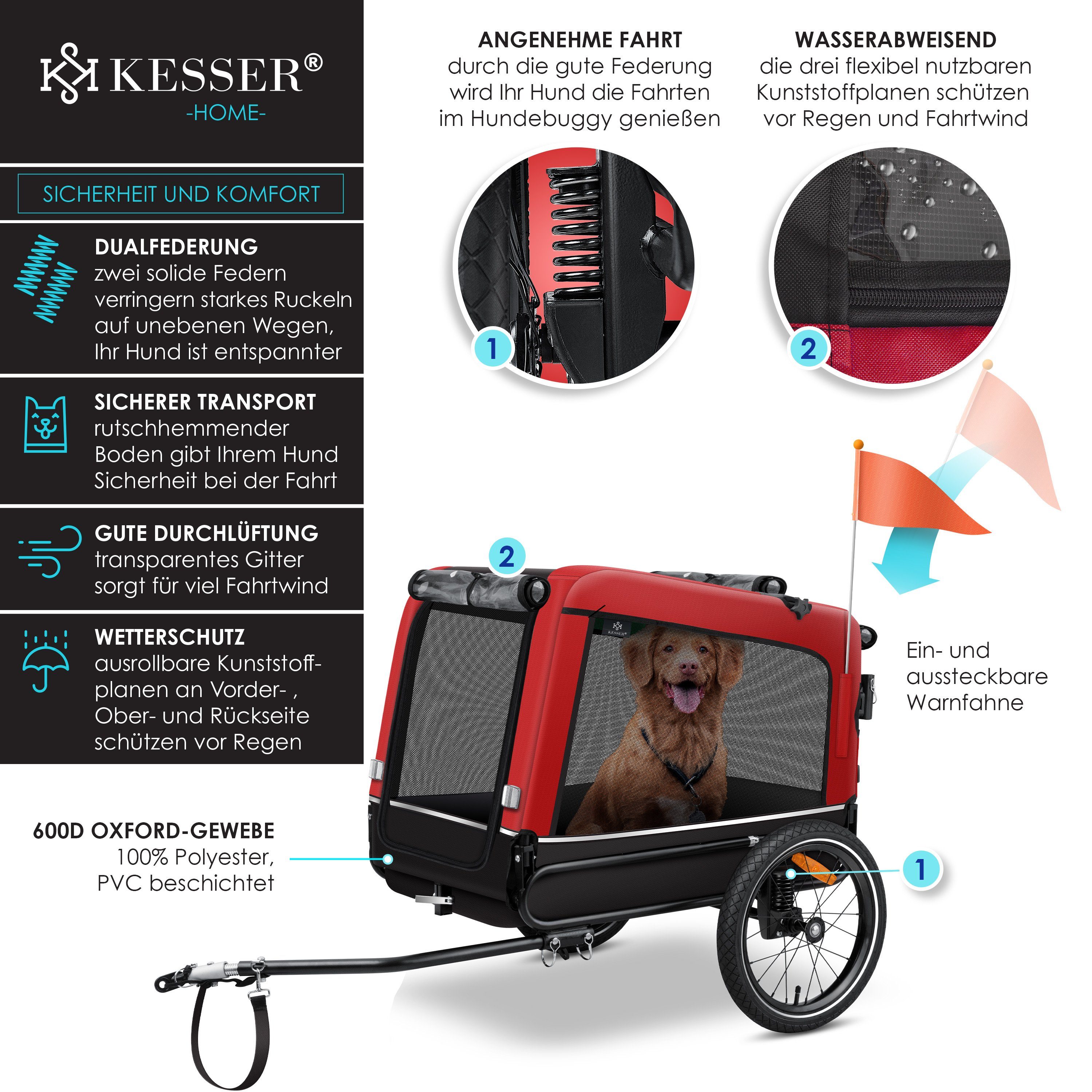 KESSER Fahrradhundeanhänger, Hundeanhänger Boxer 3-in-1 Hundebuggy Jogger Fahrradanhänger