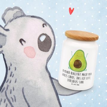 Mr. & Mrs. Panda Vorratsdose Avocado Glücklich - Weiß - Geschenk, Aufbewahrungsdose, Frucht, Vorra, Keramik, (1-tlg), Liebevolles Design