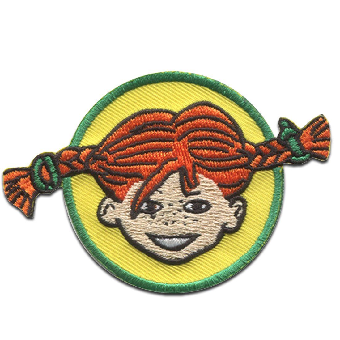Pippi Langstrumpf Aufnäher Bügelbild, Aufbügler, Applikationen, Patches, Flicken, zum aufbügeln, Polyester, Kopf Zopf  - Größe: 8 x 5,4 cm