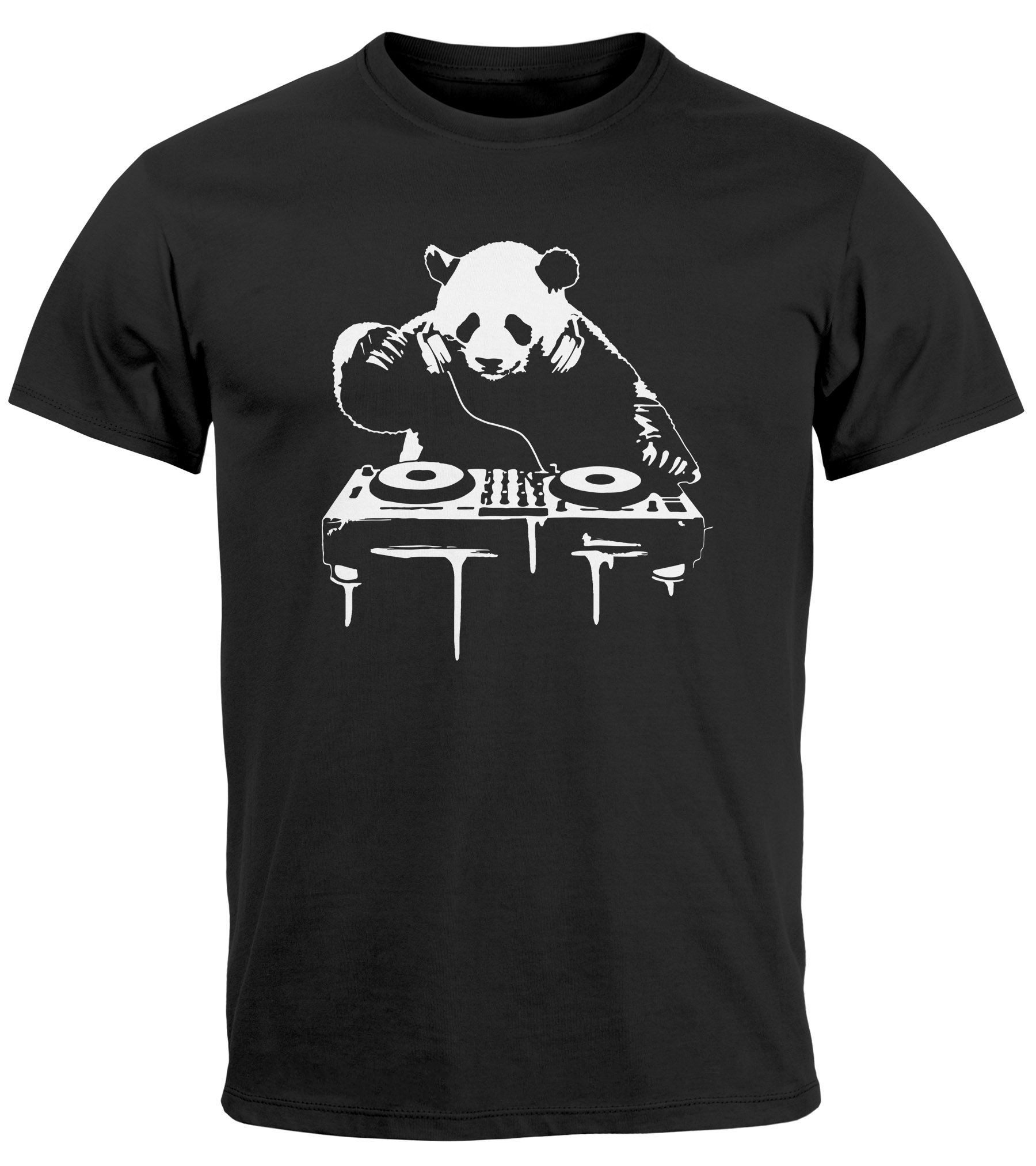 Neverless Print-Shirt Herren T-Shirt mit Aufdruck Panda DJ Techno Rave Fest günstig online kaufen