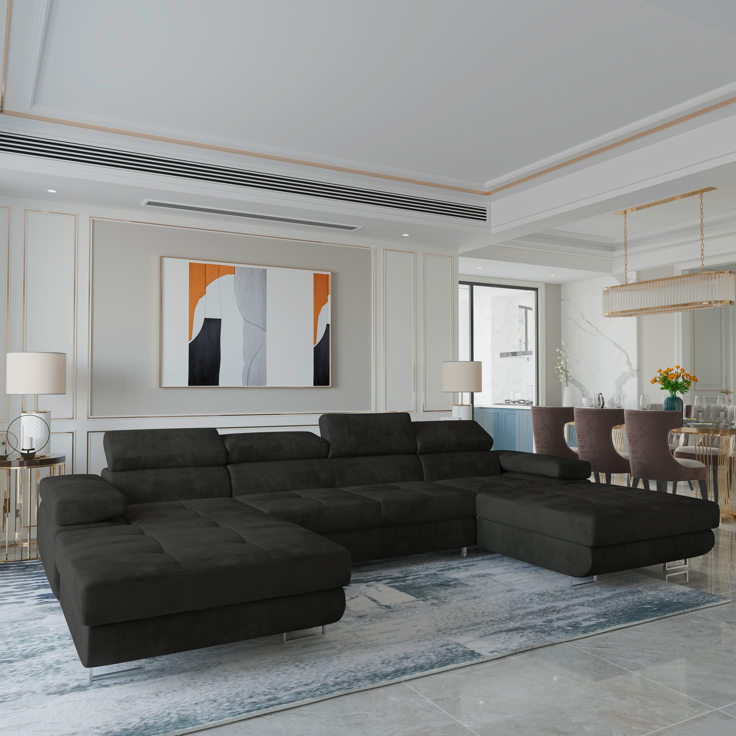 Masseno Ecksofa LYKKE mit Schlaffunktion U-Form, Sofa mit Bettkasten