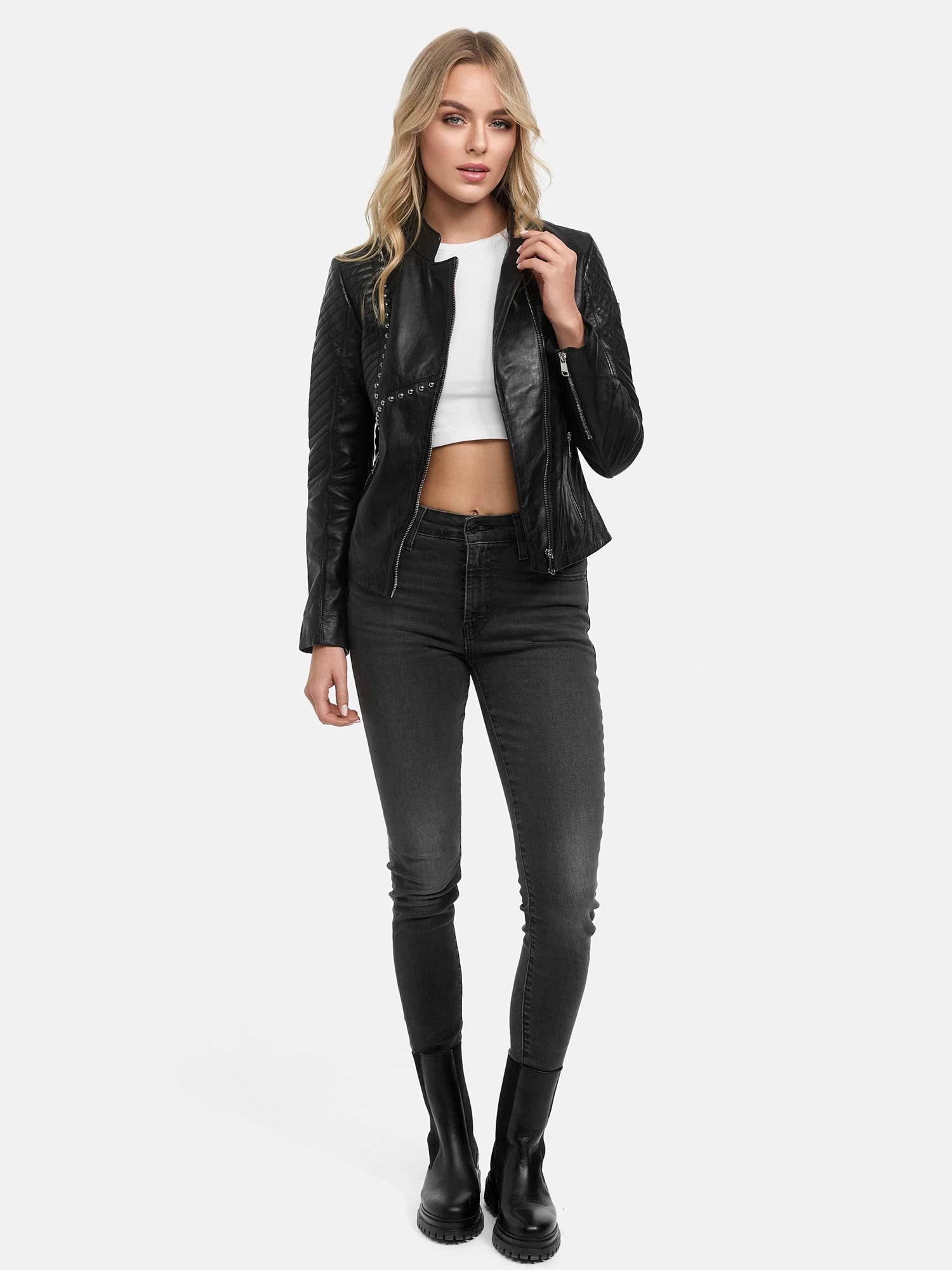 Tazzio Lederjacke F514 außergewöhnliches Design, mit Biker-Details & Reverskragen