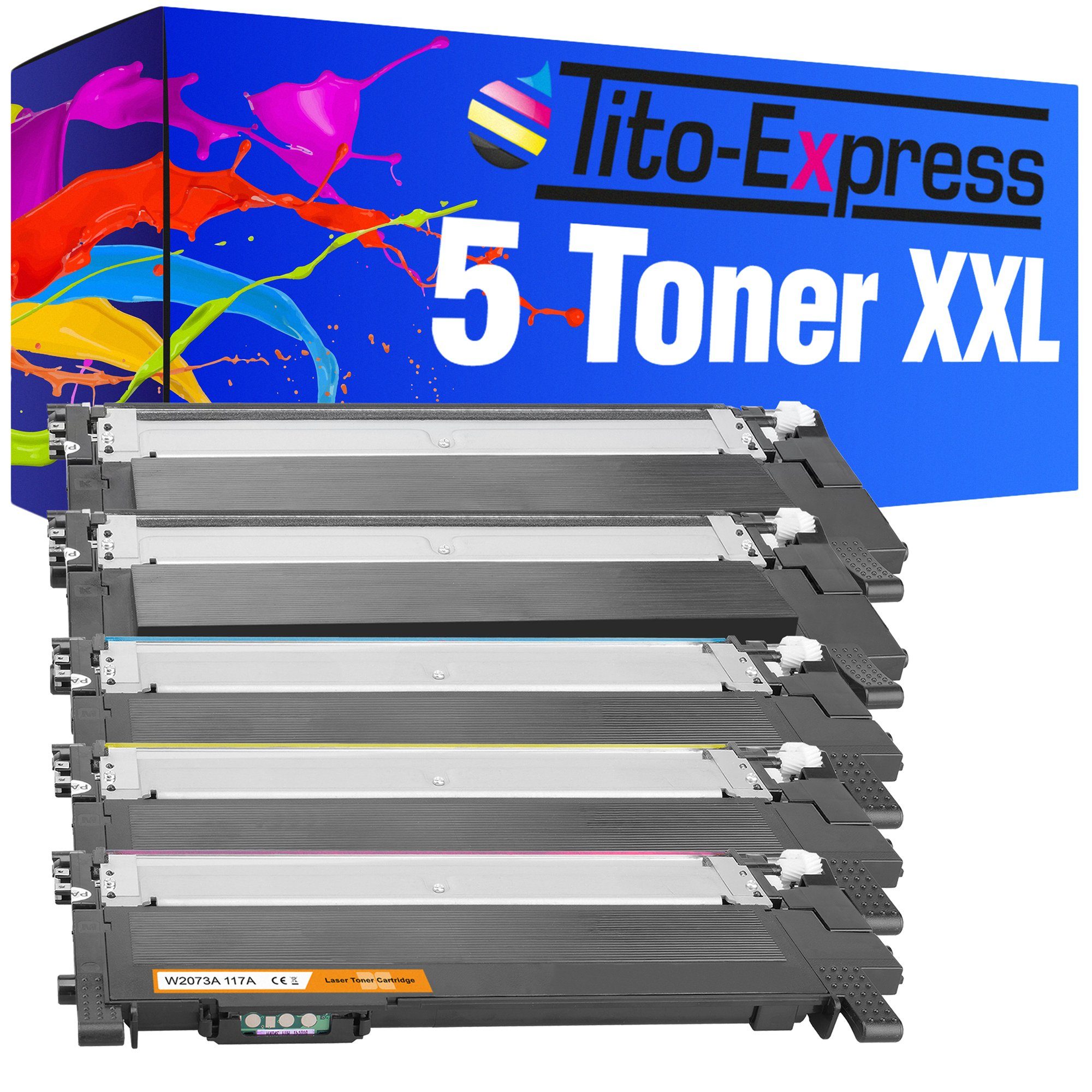 Tito-Express Tonerpatrone 5er Set Color W2072A Laser HP 1x 178nwg Magenta, 150a HP 2x (Multipack, Yellow), MFP 150nw 1x 179fnw 117A, W2071A für Black, 179fwg 178nw W2073A W2070A MFP-170 Cyan, 1x ersetzt