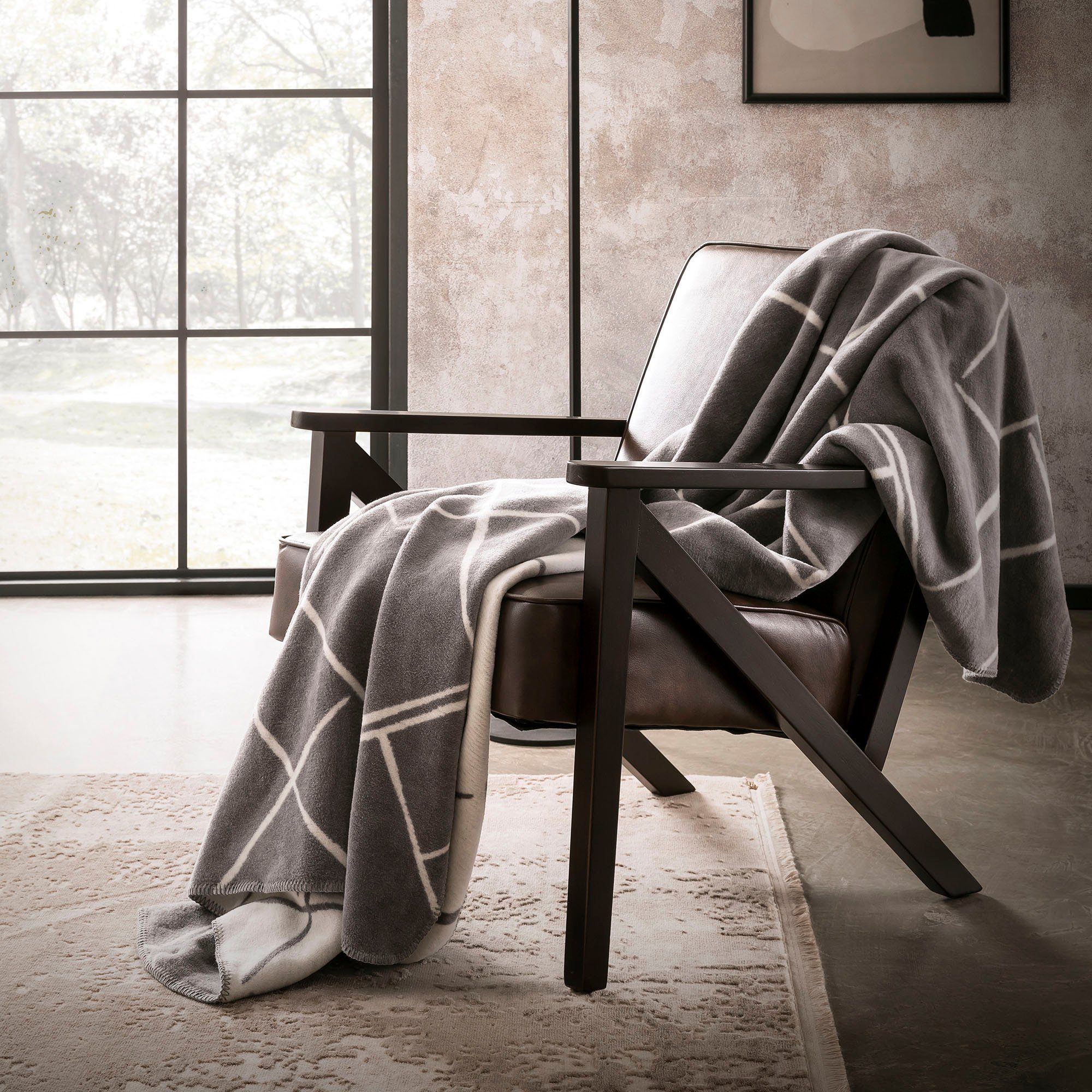 Wohndecke Jacquard Decke bugatti, IBENA, mit abstraktem Gitterdesign,  optisches Highligt in jedem Wohnraum