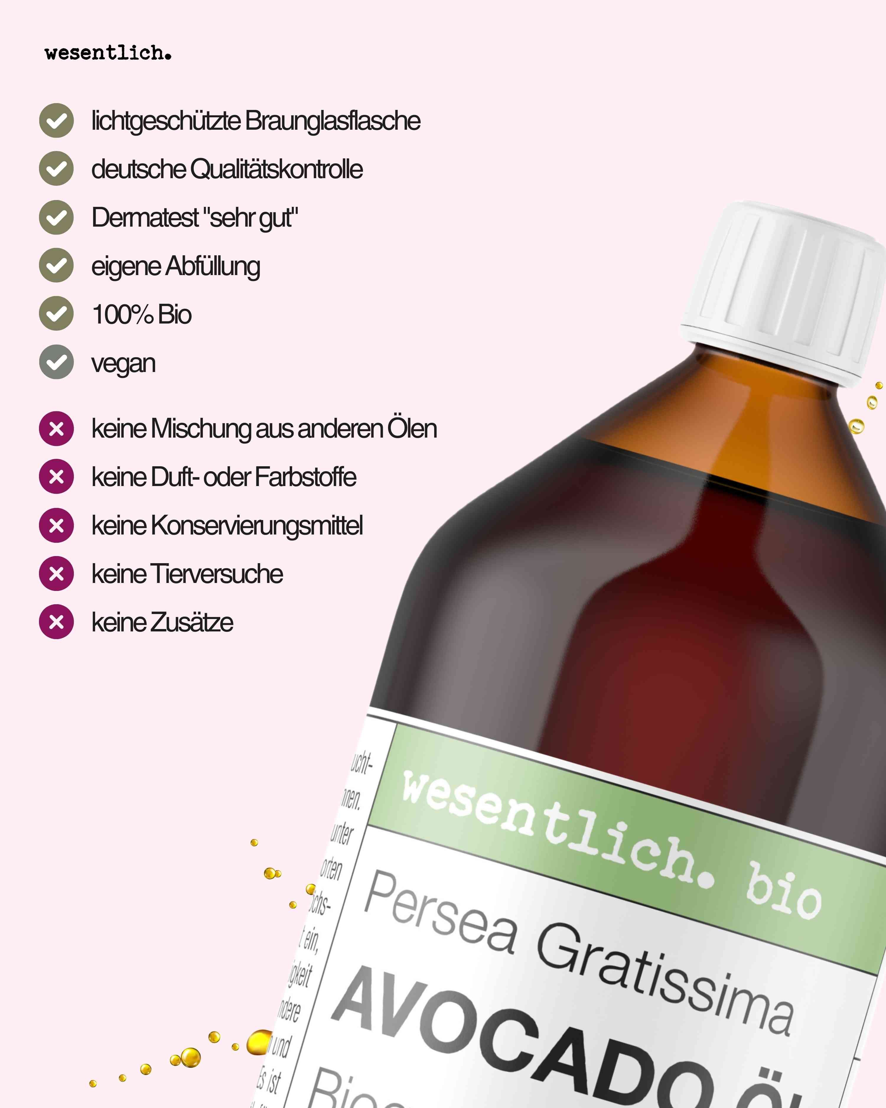 wesentlich. Körperöl Avocadoöl BIO kaltgepresst (1000ml) von wesentlich.