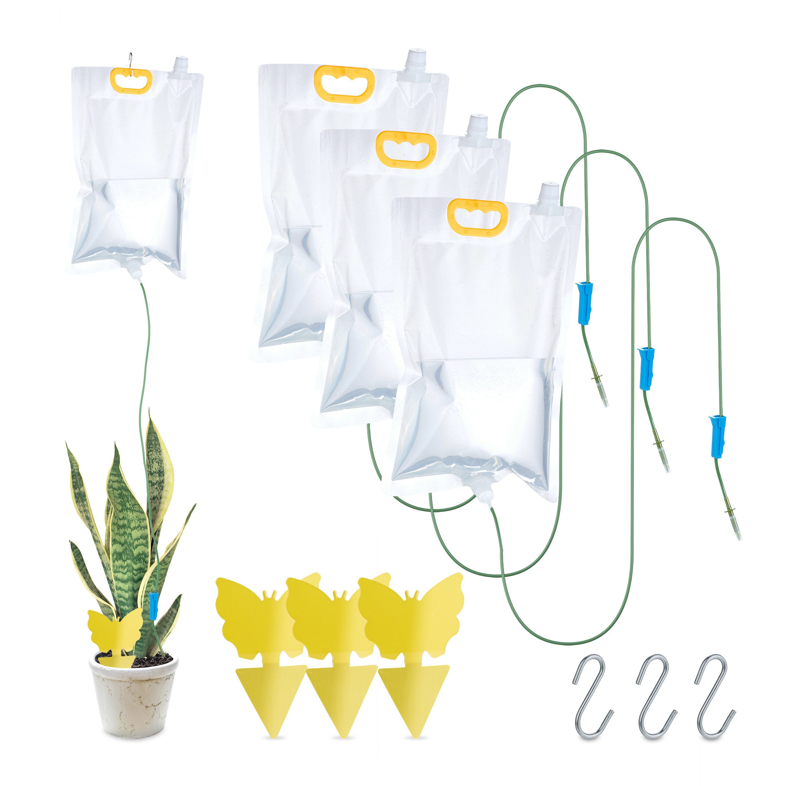 relaxdays Насосыssystem 4 Tropfbewässerungsbeutel u. Gelbsticker
