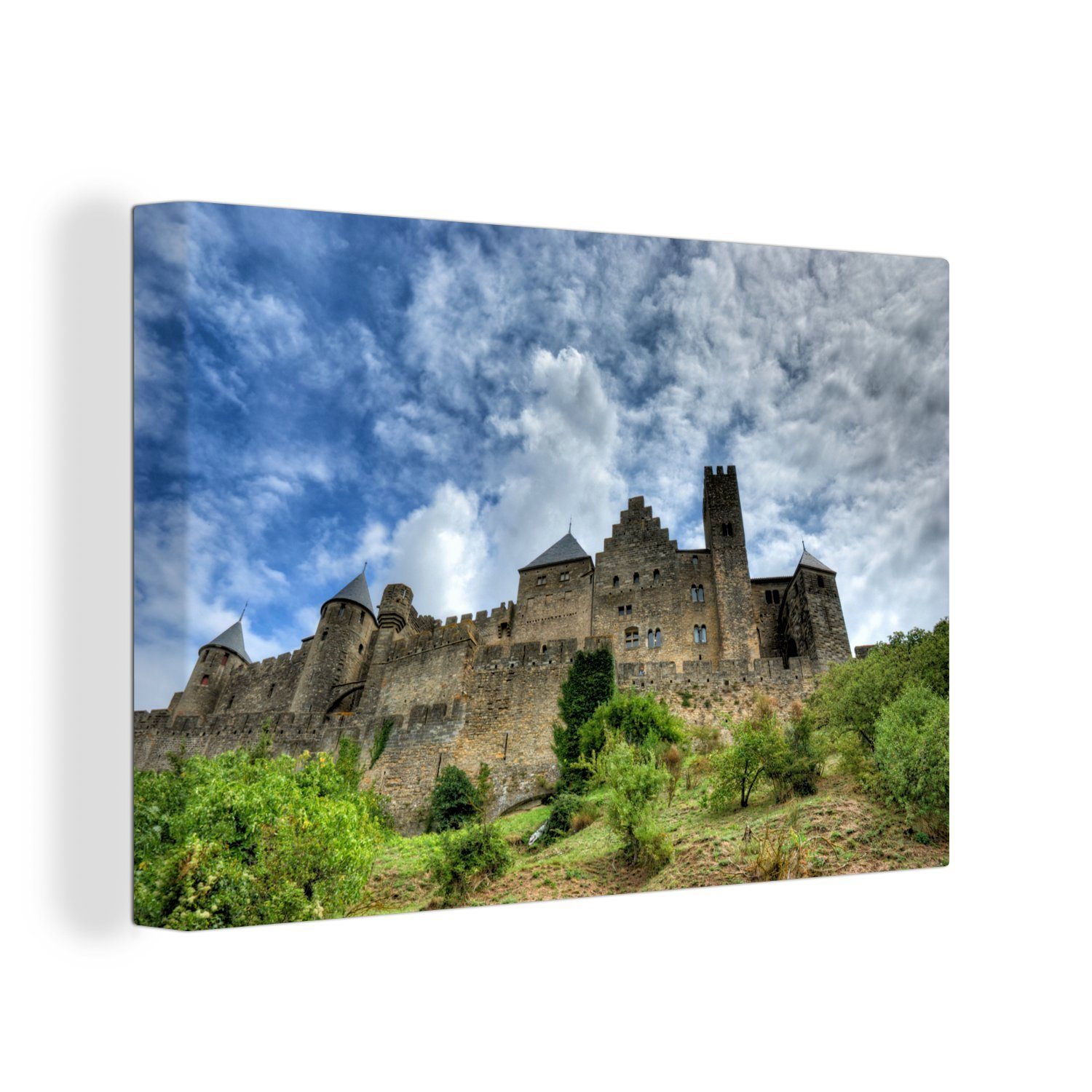 OneMillionCanvasses® Leinwandbild Carcassonne - Wolken - Schloss, (1 St), Wandbild Leinwandbilder, Aufhängefertig, Wanddeko, 30x20 cm