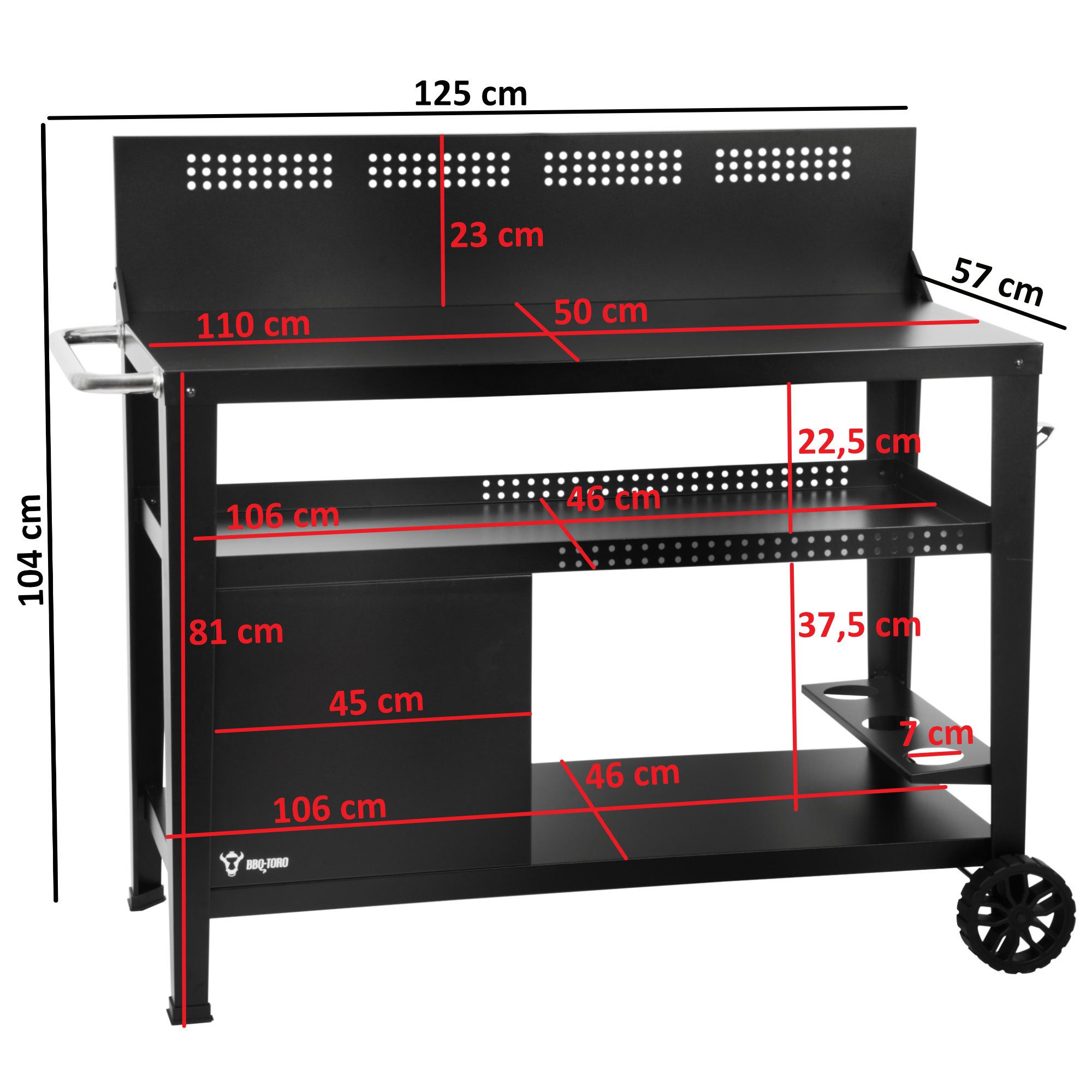 BBQ-Toro Servierwagen Grillwagen 125 x 57 x 104 cm, Schwarz, Grilltisch mit günstig online kaufen
