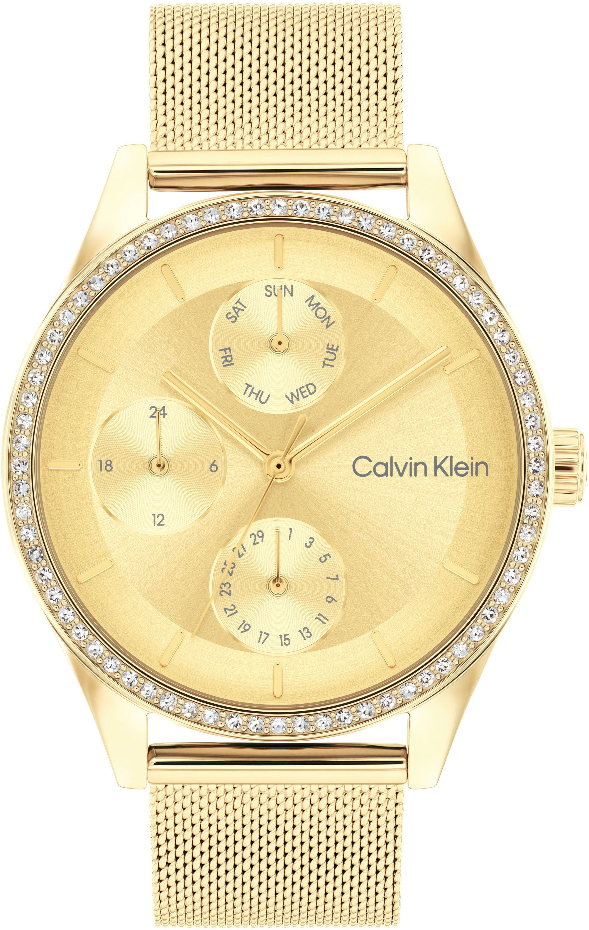 Calvin Klein Multifunktionsuhr TIMELESS, Quarzuhr, Armbanduhr, Damen, Datum, Glaskristalle, 12/24-Std.-Anzeige