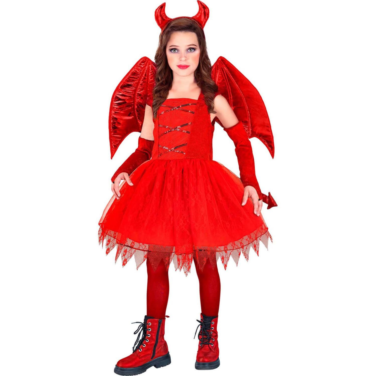 Hexen-Kostüm Kostüm 'Teufel' für Mädchen, Kleid, Schwanz, Hörn