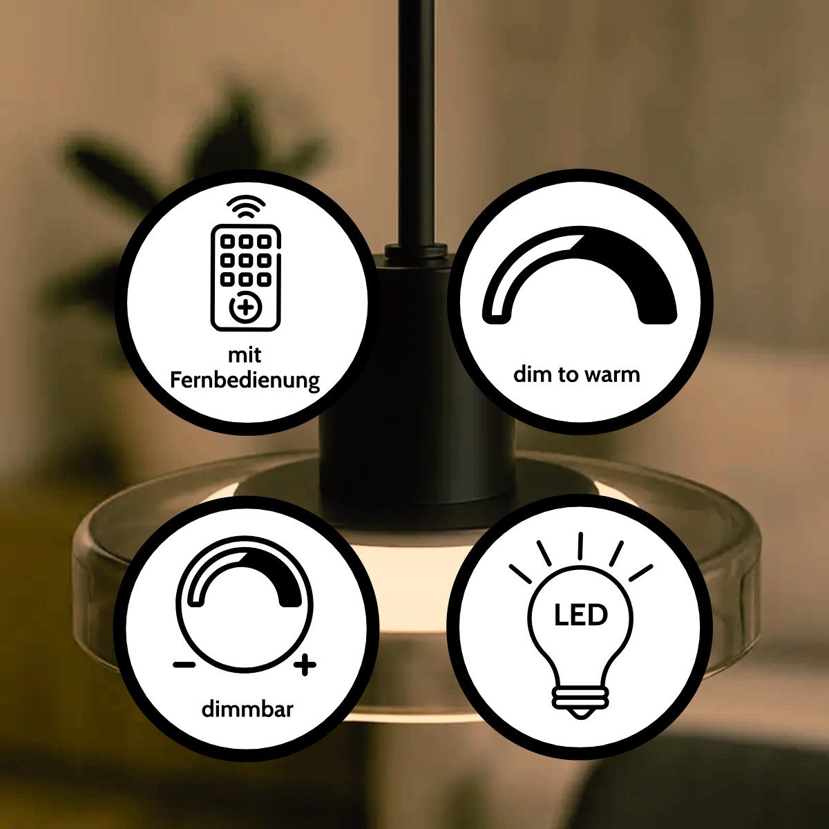 Liadomo LED Pendelleuchte Volos, dimmbar, LED fest integriert, Warmweiß, Neutralweiß, Tageslichtweiß, aus Glas, Fernbedienung inkl., Nachtlicht, Timerfunktion