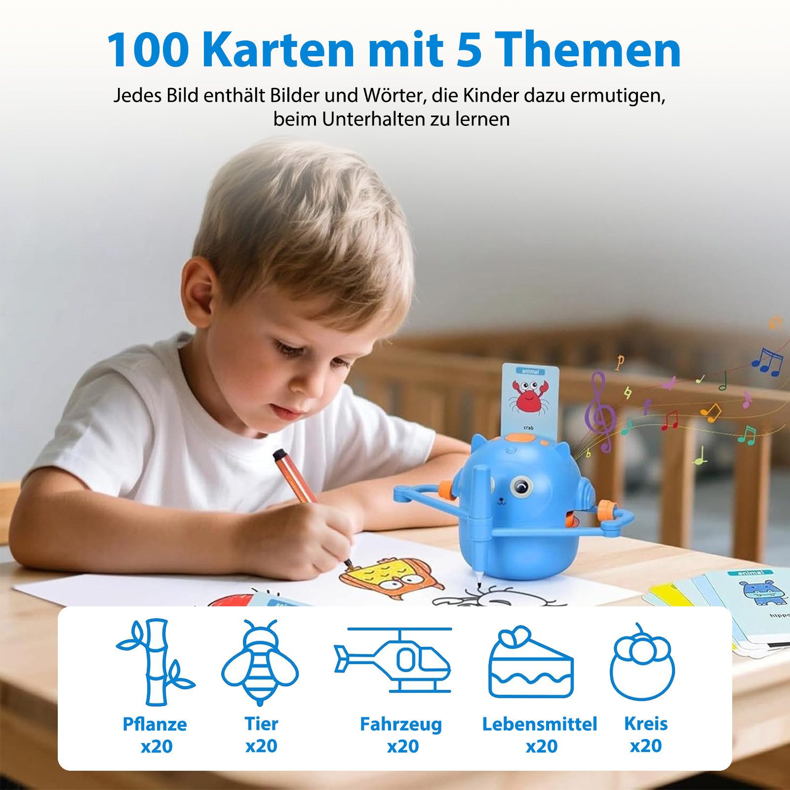 AKKEE Lernspielzeug Malroboter für Kinder, Zeichenroboter Kinder mit Stift & 100 Karten, Drawing Robot für ab 3 4 5 6 7 8 Jahre – Bild 3 von 5